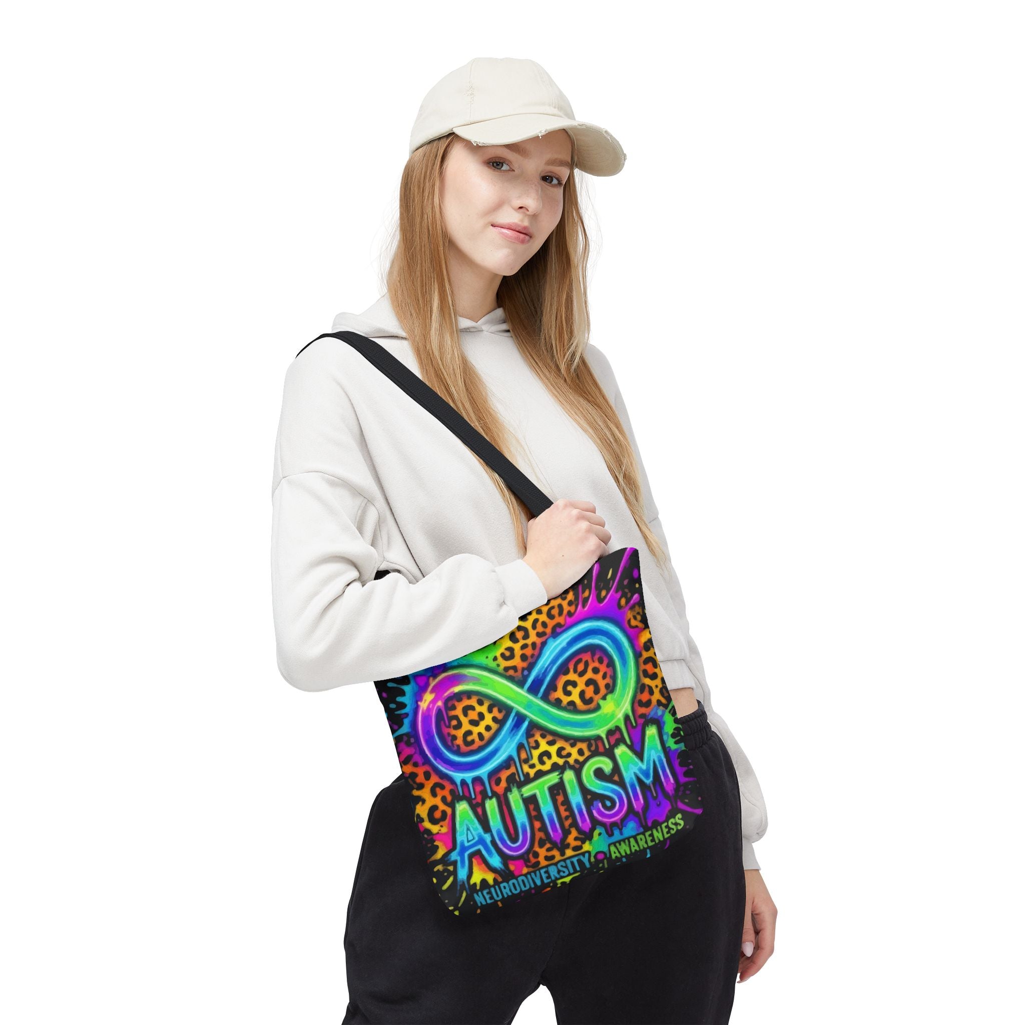 Autism Infinity Symbol Rainbow Leopard Tote Bag — Colorful Neurodiversity Support Tote