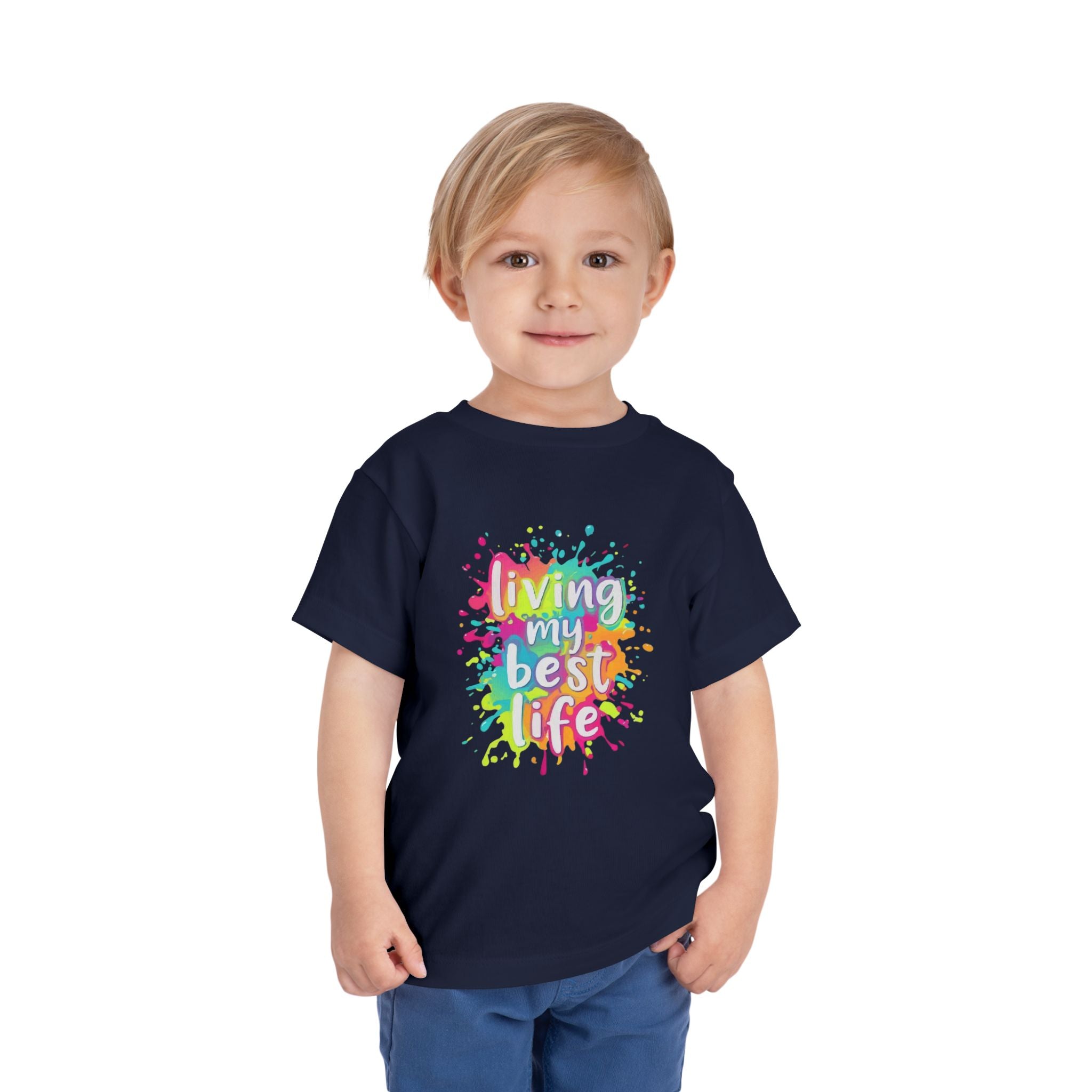 Toddler Tee — "Living My Best Life" Rainbow Paint Splash