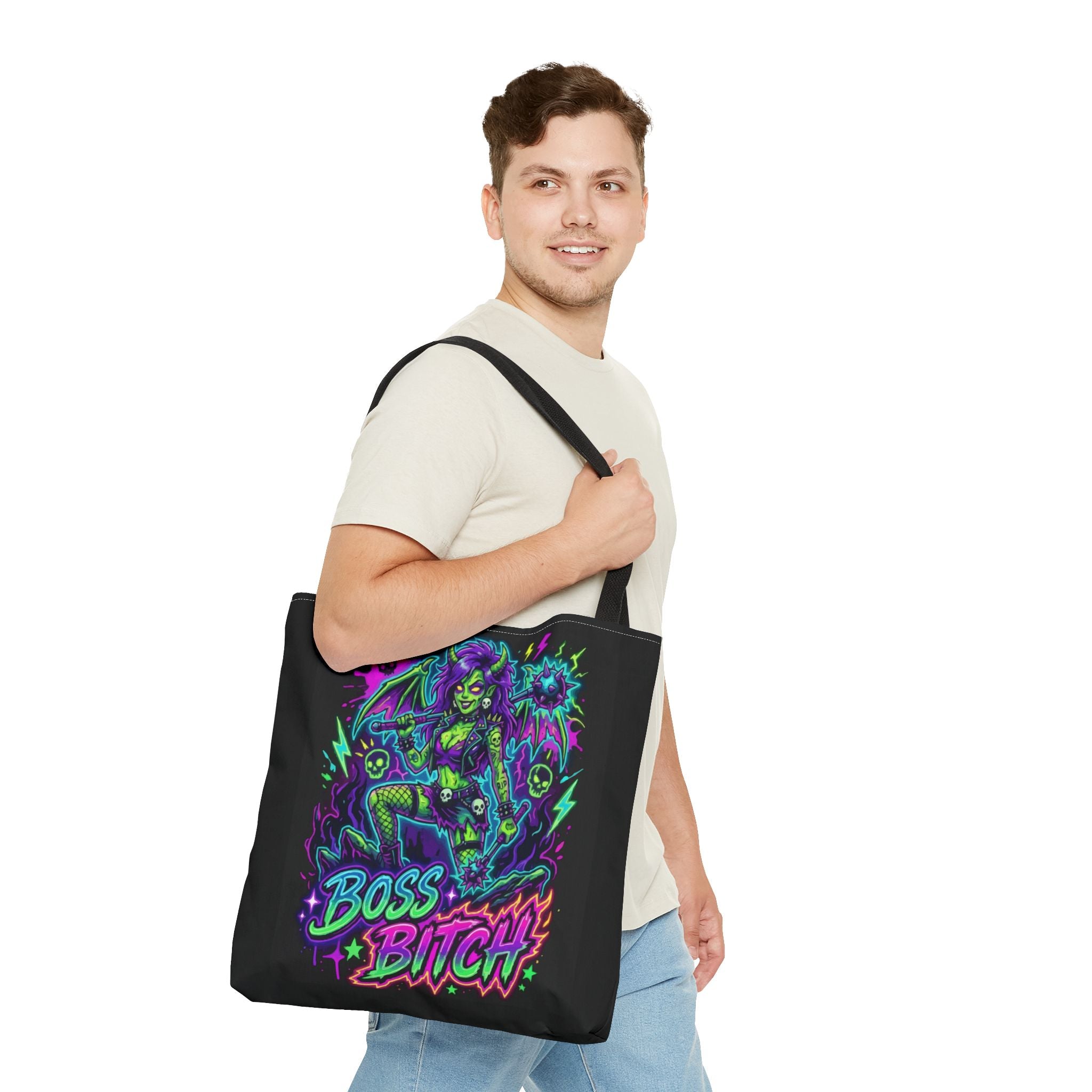 Tote — Neon Gothic 'Boss Bitch' Demoness Graphic Tote Bag