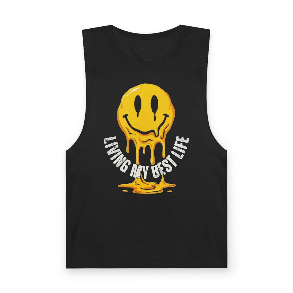 Melting Smile Tank Top — "Living My Best Life" Graphic Muscle Tee