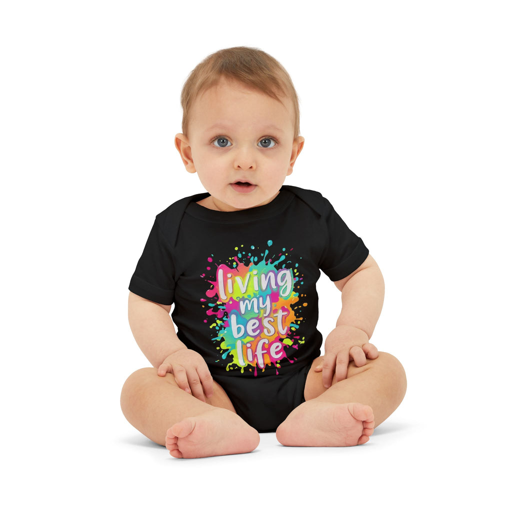 Infant One-Piece – "Living My Best Life" Colorful Splash Baby Bodysuit