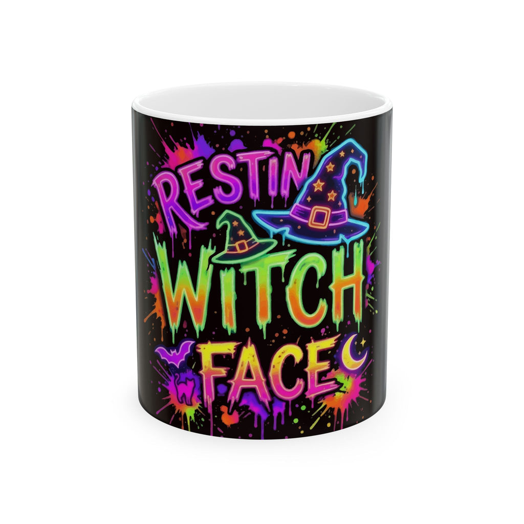 Ceramic Mug — "Restin' Witch Face" Neon Halloween Coffee Mug (11oz & 15oz)