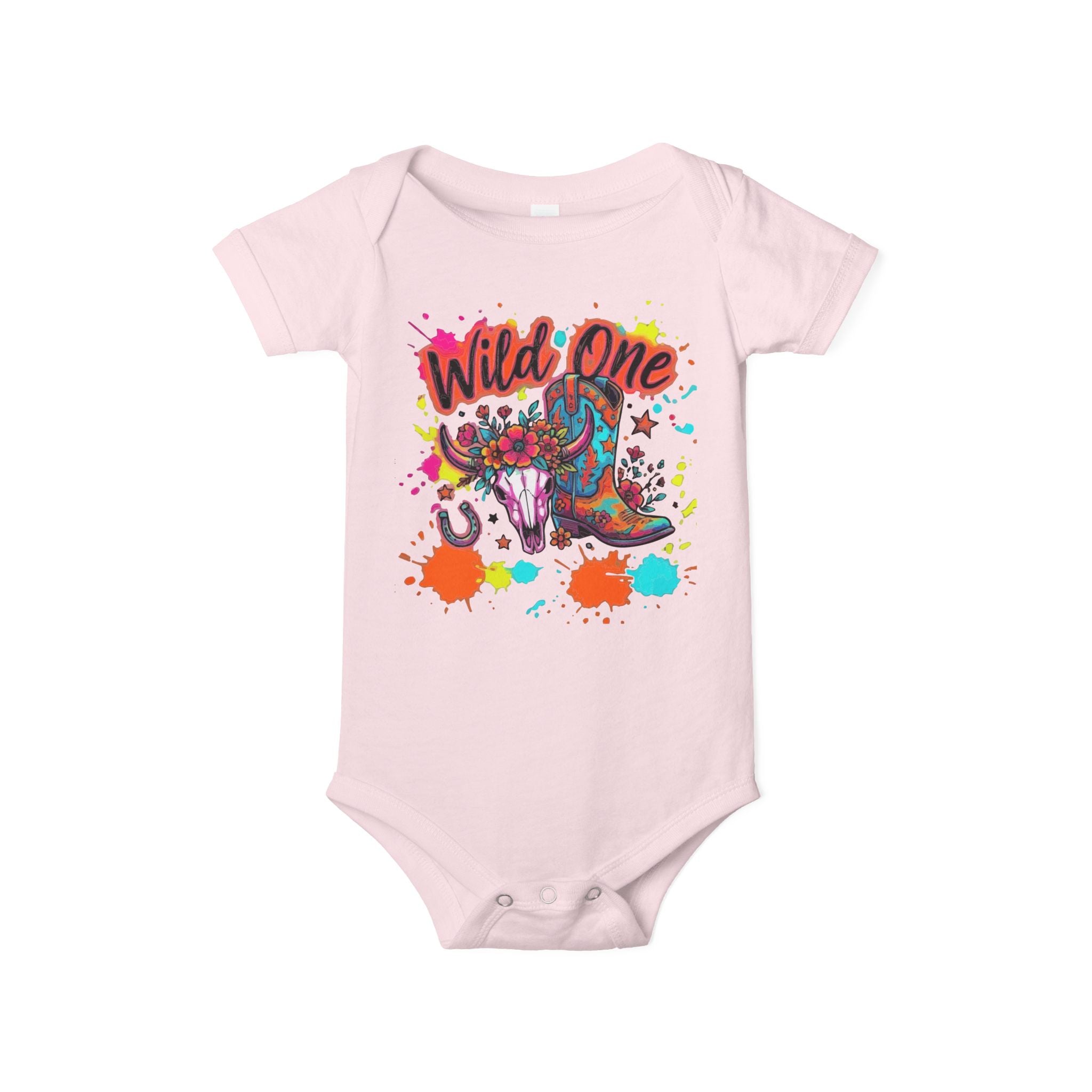 Wild One Cowboy Baby Onesie - Infant Bodysuit with Colorful 'Wild One' Rodeo Design