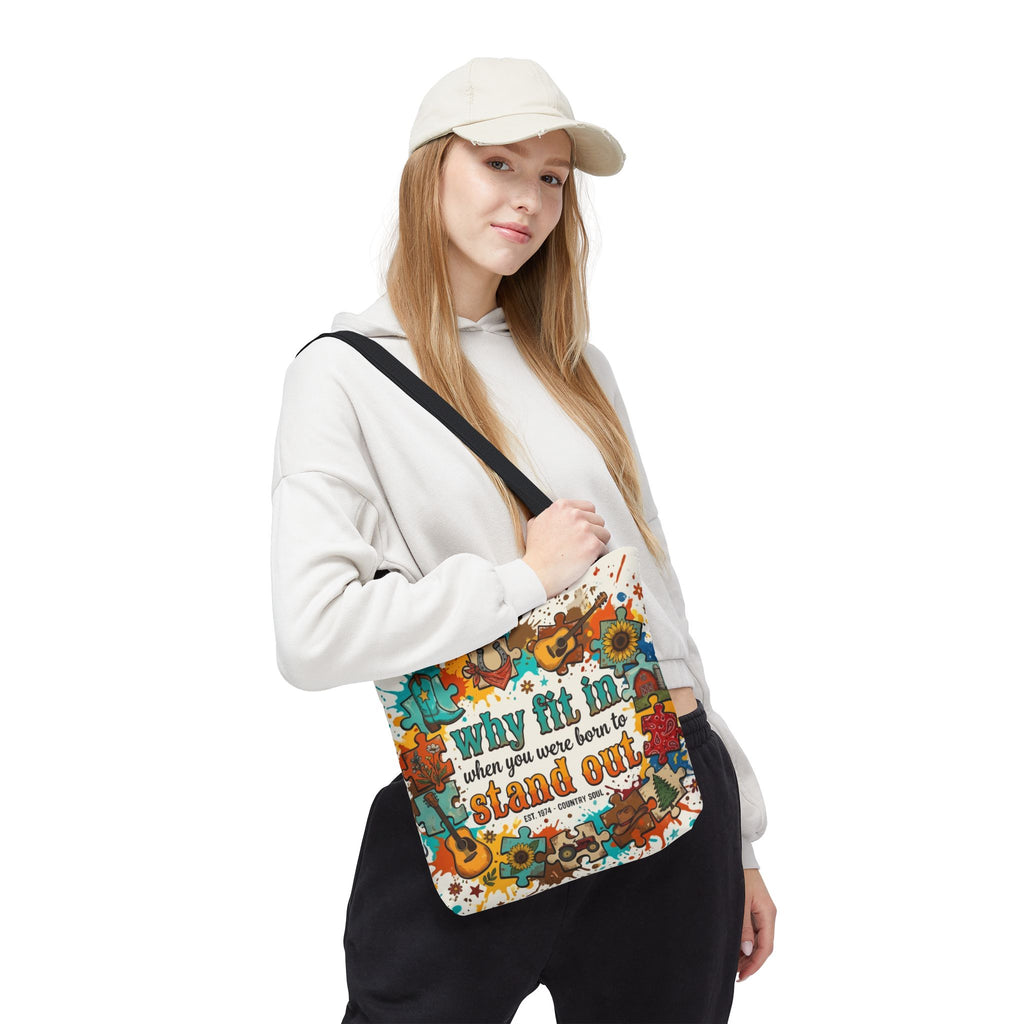 Stand Out Tote Bag — "Why Fit In When You Were Born to Stand Out" Colorful Boho Guitar Design