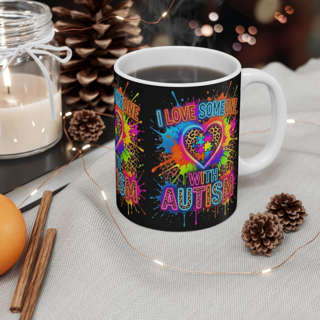 Autism Awareness Mug - "I Love Someone With Autism" Rainbow Puzzle Heart 11oz
