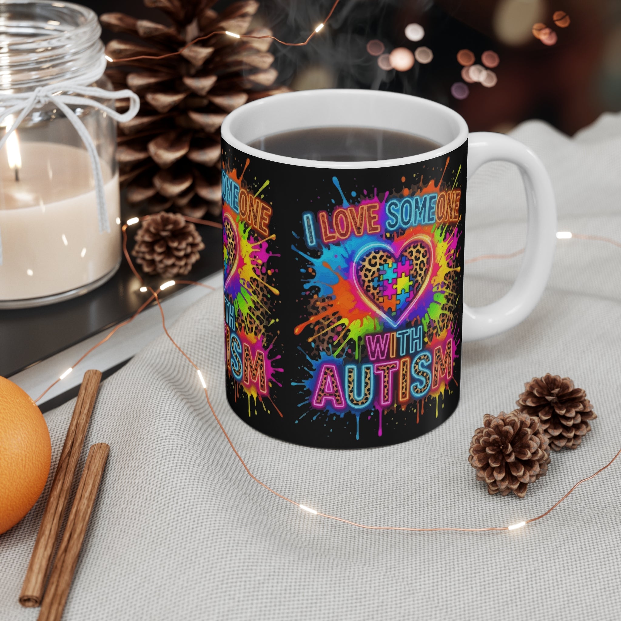Autism Awareness Mug - "I Love Someone With Autism" Rainbow Puzzle Heart 11oz