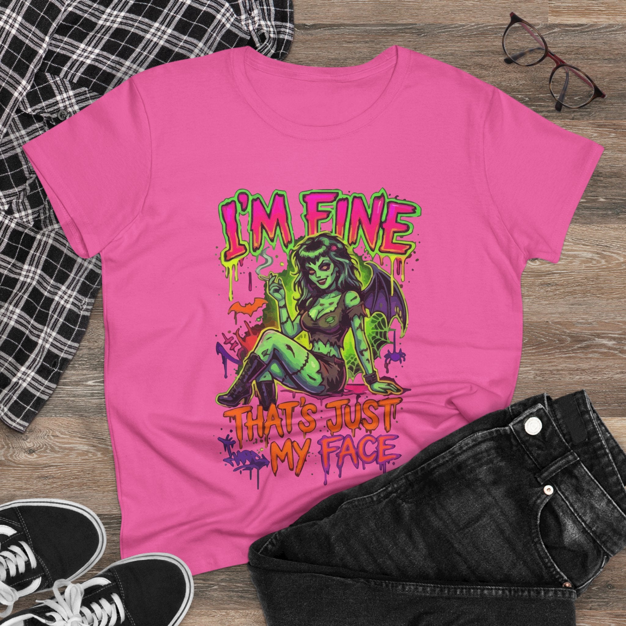 I'm Fine That's Just My Face Tee — Women's Horror Graphic T-Shirt