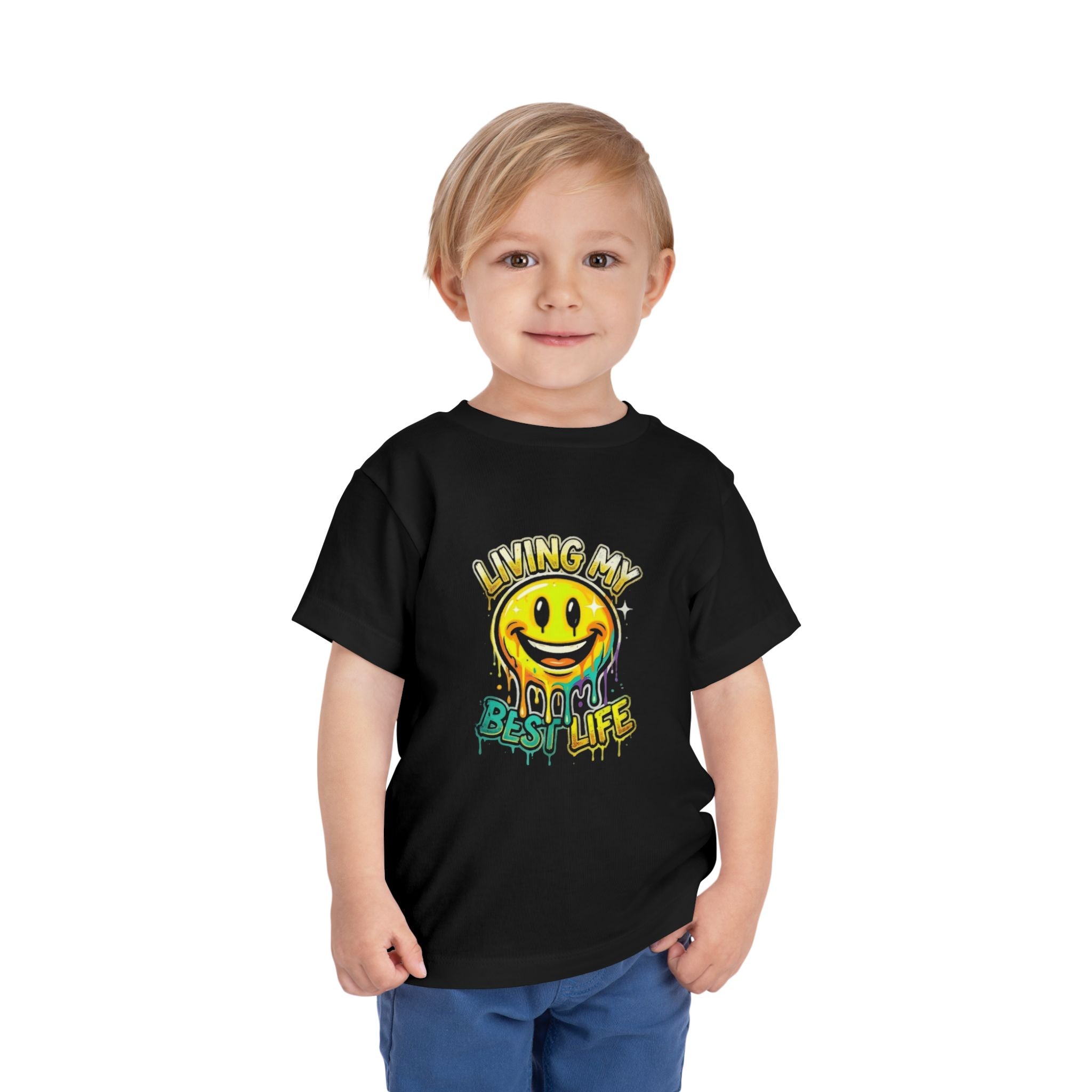 Toddler Tee - "Living My Best Life" Smiley Drip Graphic