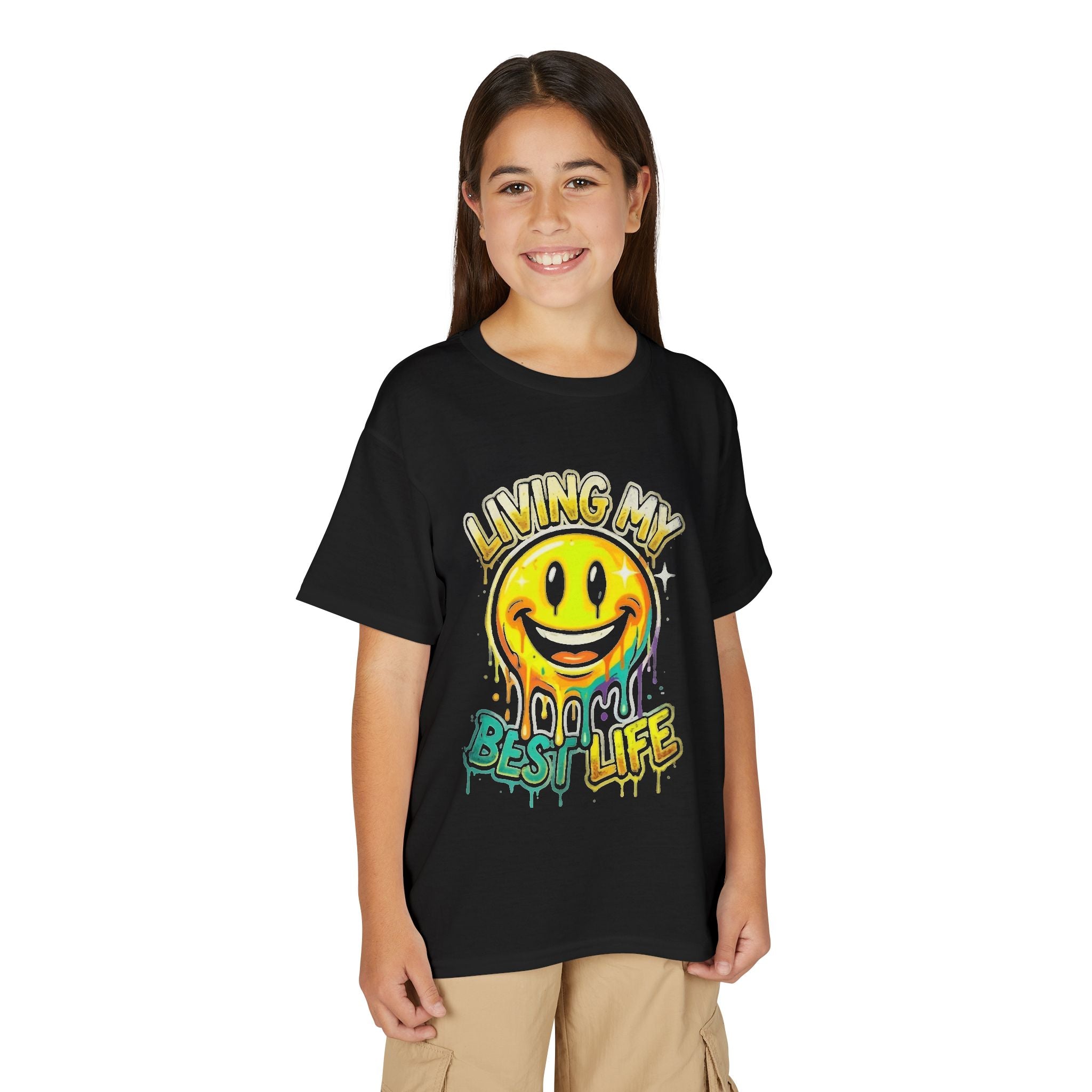 Youth Smiley Drip T-Shirt — "Living My Best Life" Graphic Tee