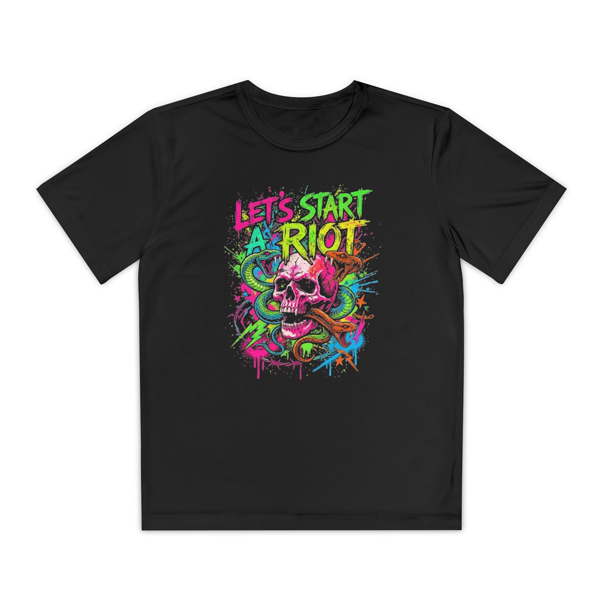 Youth Riot Skull Tee — "Let’s Start a Riot" Neon Graphic