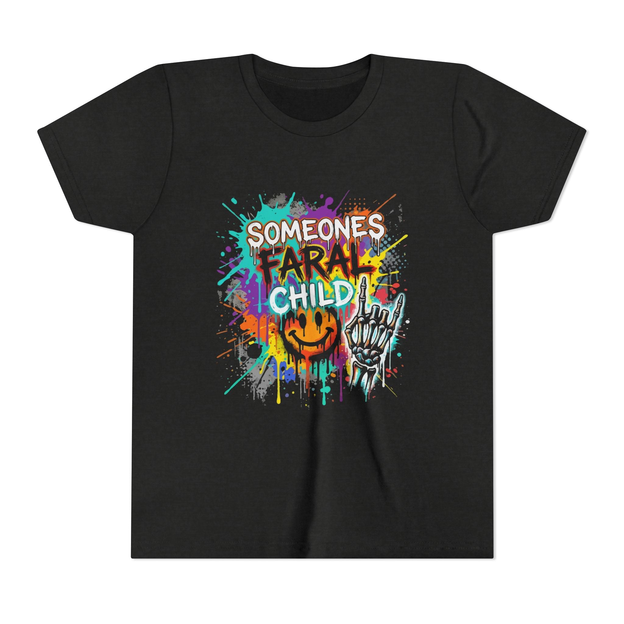 Youth Tee — "Someone's Feral Child" Colorful Graffiti Skull Design