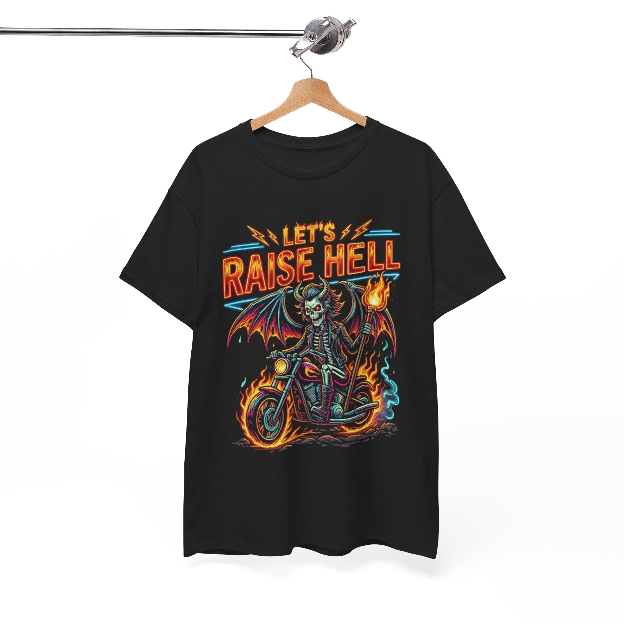 Let's Raise Hell Motorcycle Tee — Vintage Demon Rider Graphic T-Shirt