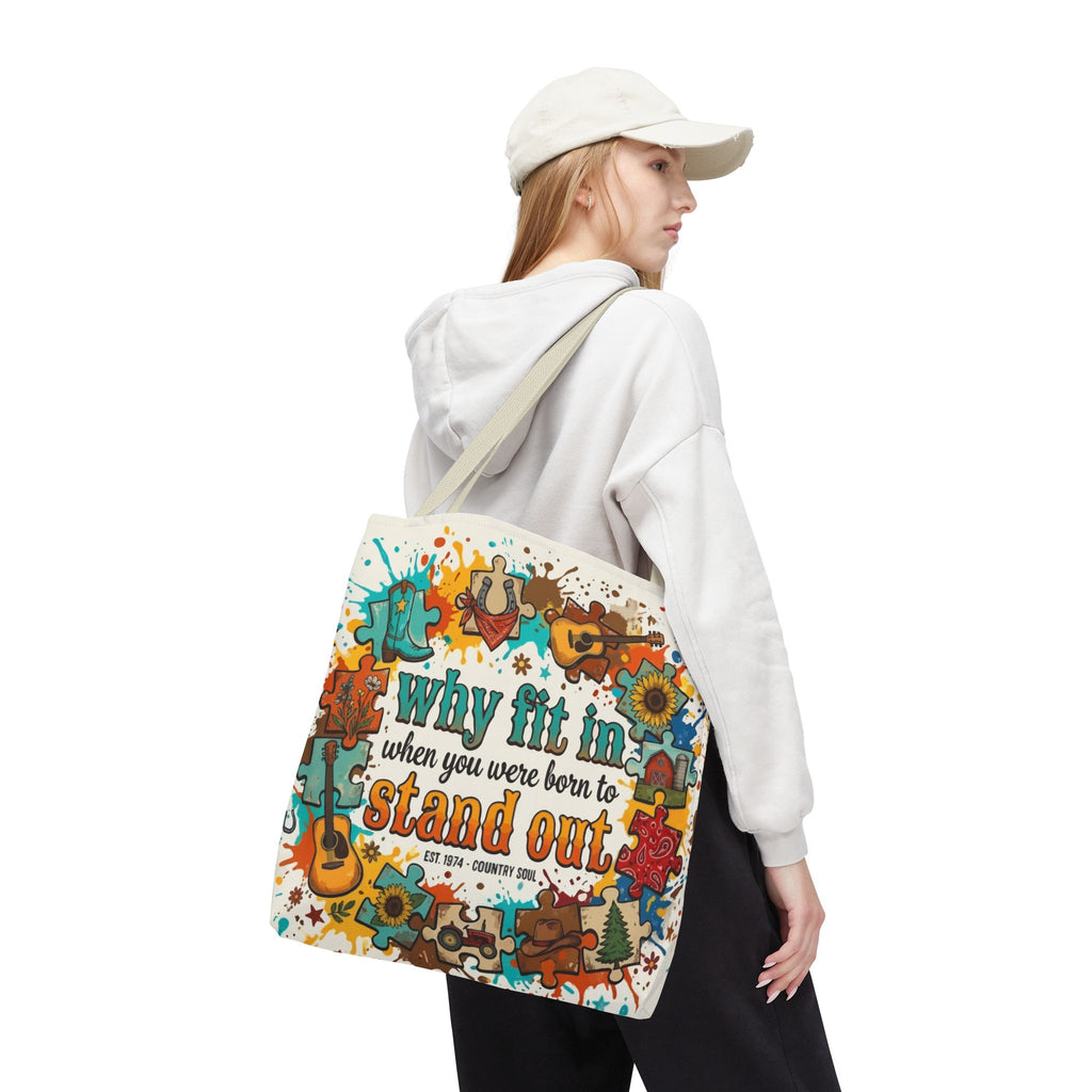 Stand Out Tote Bag — "Why Fit In When You Were Born to Stand Out" Colorful Boho Guitar Design