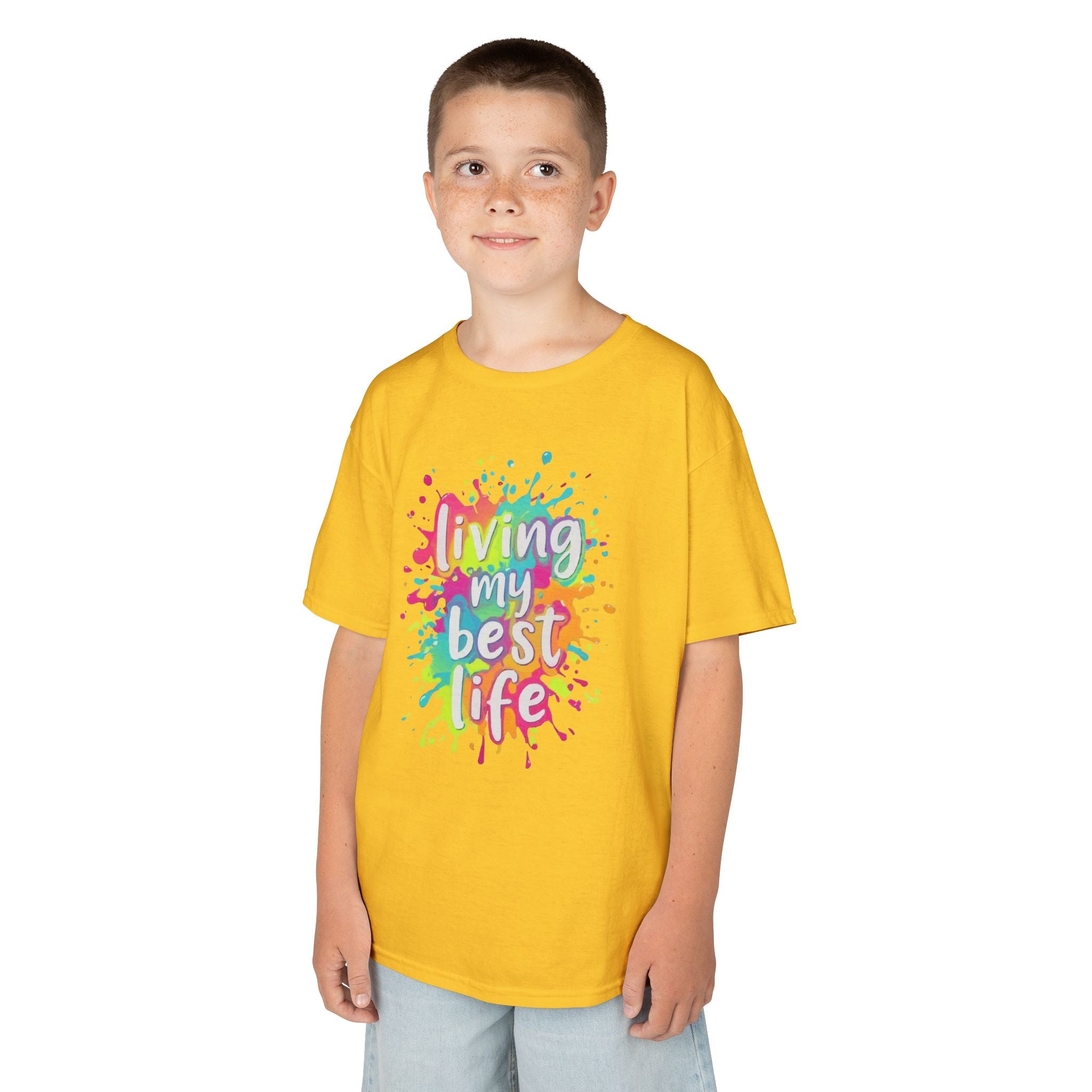 Kids T‑Shirt — "Living My Best Life" Colorful Paint Splash Tee