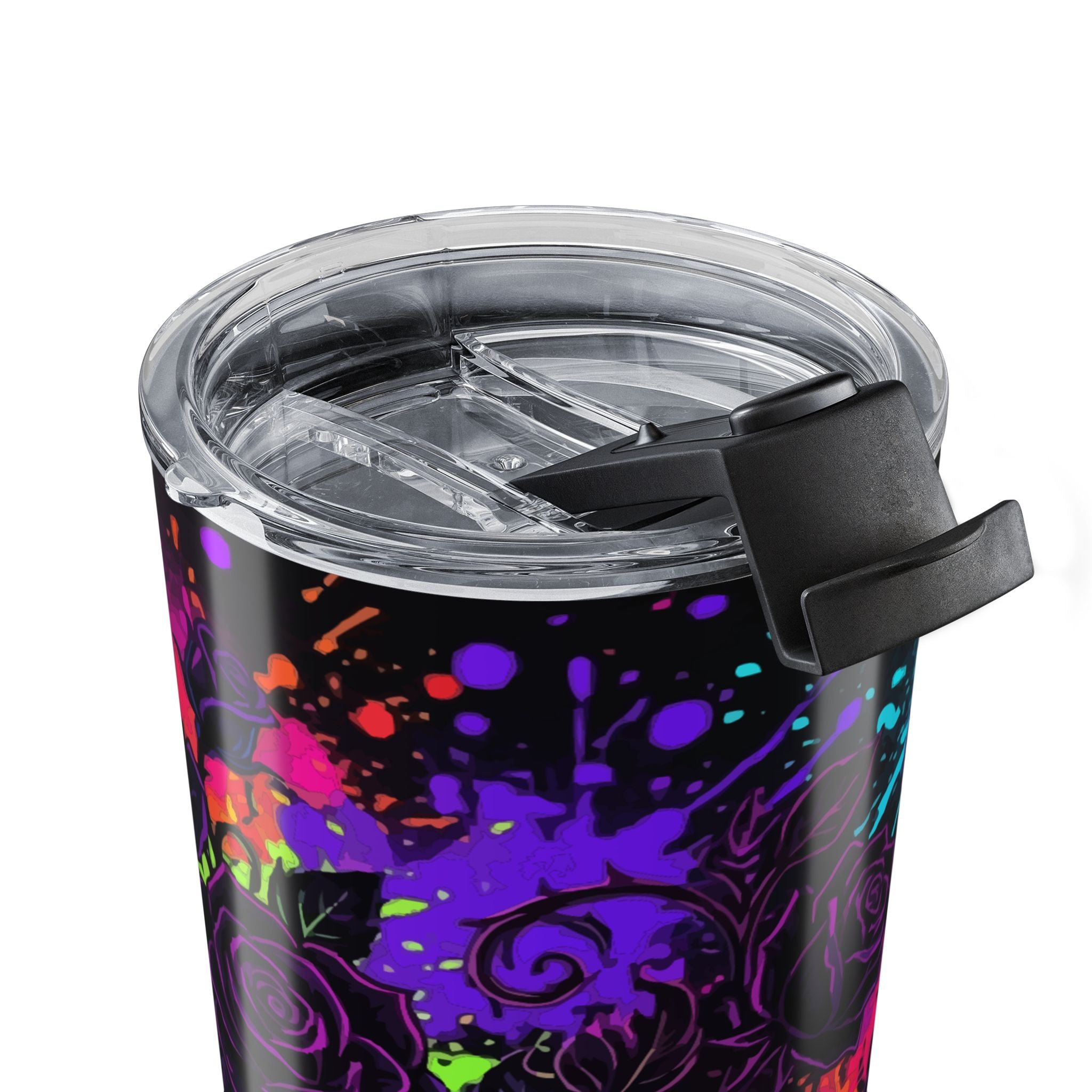 Neon Paint Splatter Rose Tumbler - 20oz Stainless Travel Cup