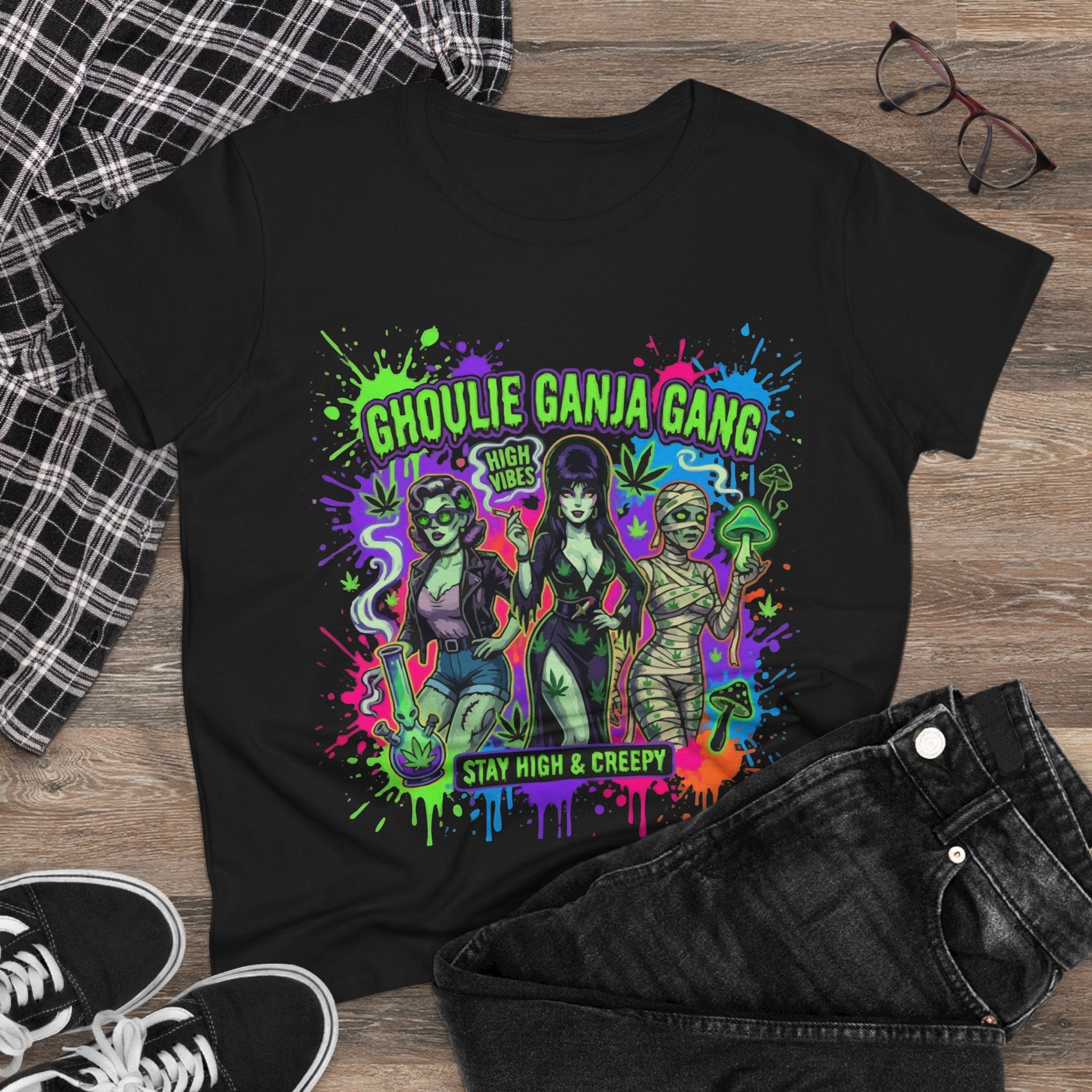 Ghoulie Ganja Gang Women's Tee — Stay High & Creepy Graphic Shirt