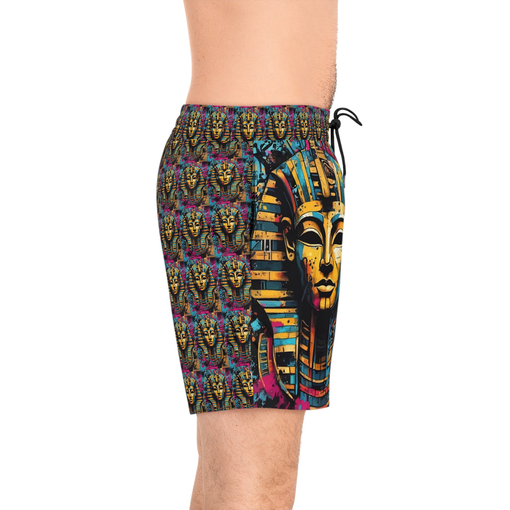 Egyptian Pharaoh Swim Shorts — Colorful Tutankhamun AOP Beach Trunks