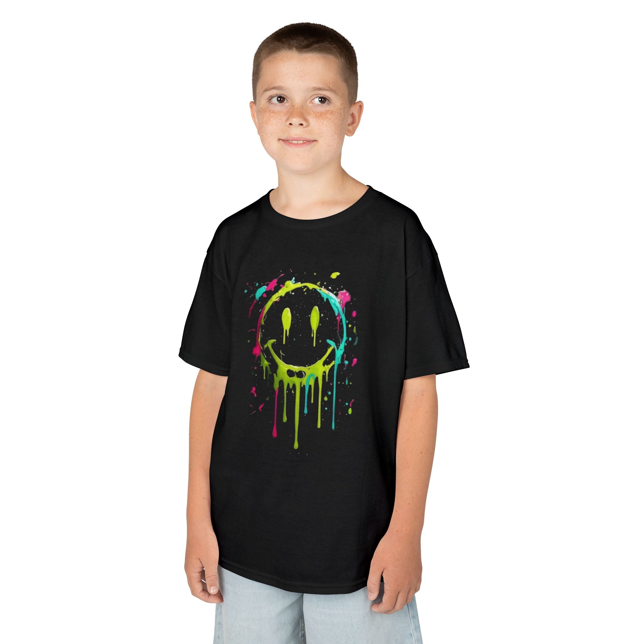 Kids T‑Shirt — Neon Drip Smiley Face Graphic Tee (Youth)