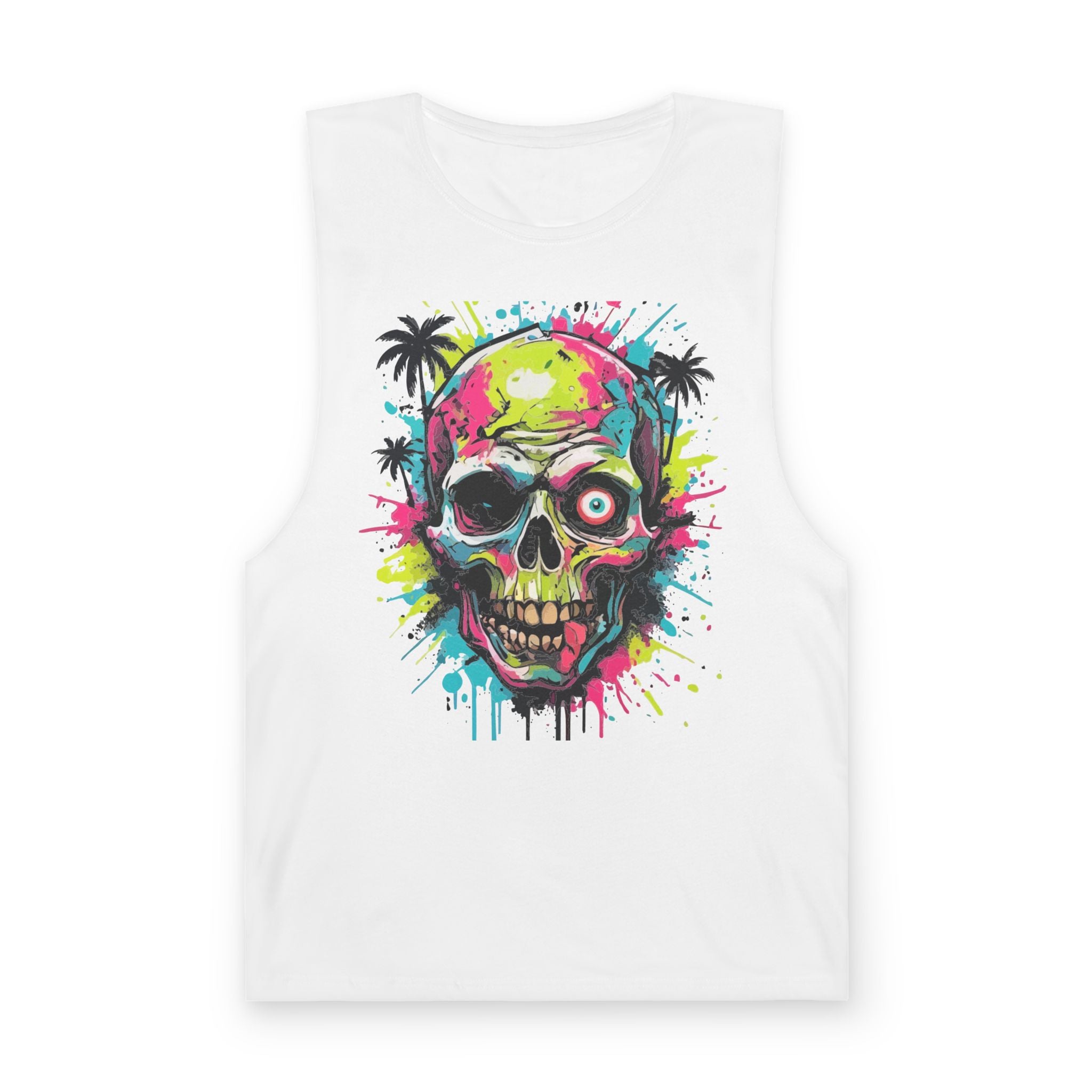 Neon Skull Tank Top — Tropical Skull Graphic Muscle Shirt