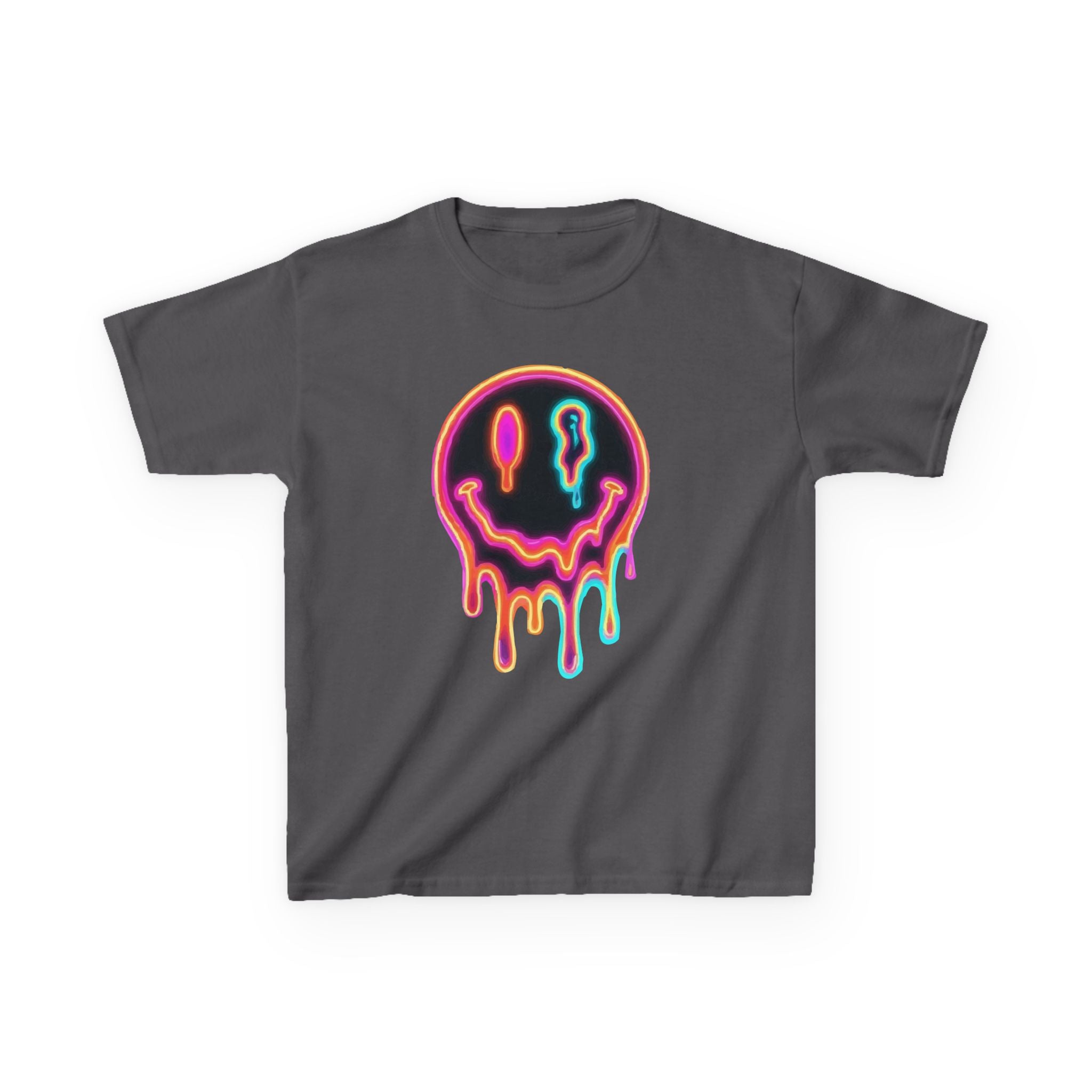 Kids Neon Drip Smiley T-Shirt — Colorful Melting Emoji Tee for Boys & Girls