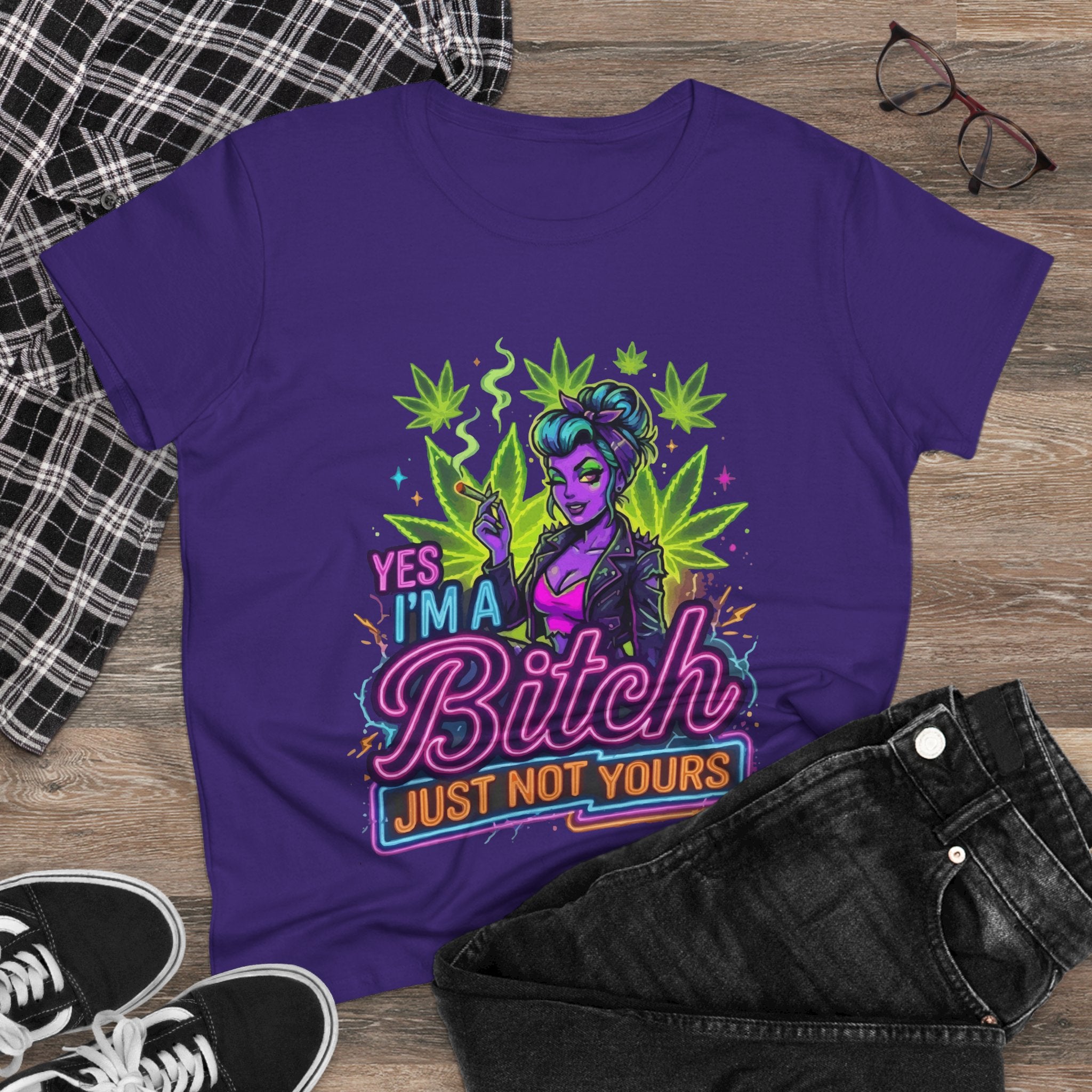 Yes I'm a Bitch T-Shirt — Bold Women's Graphic Tee with Cannabis Pin-Up Design