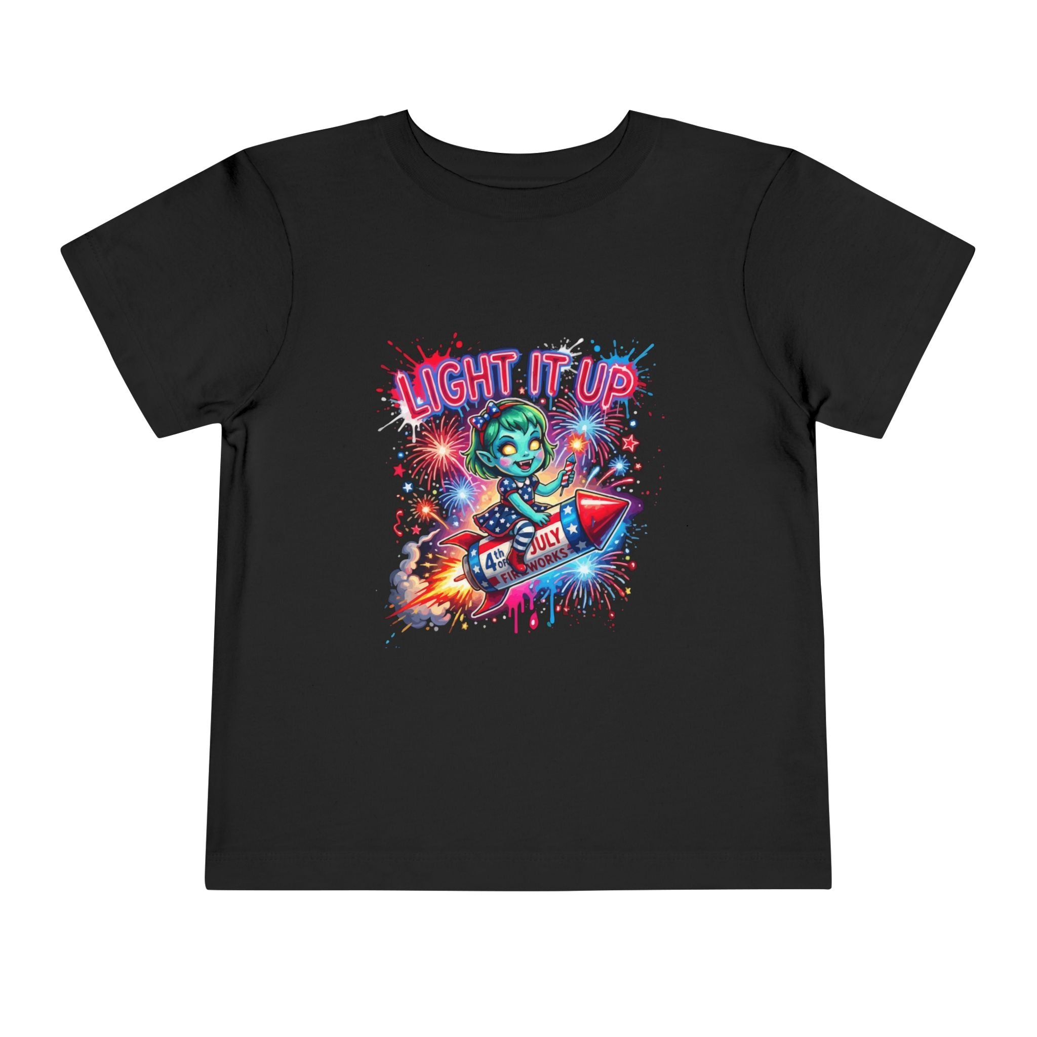 Toddler Tee — "Light It Up" Rocket Monster Fireworks Shirt