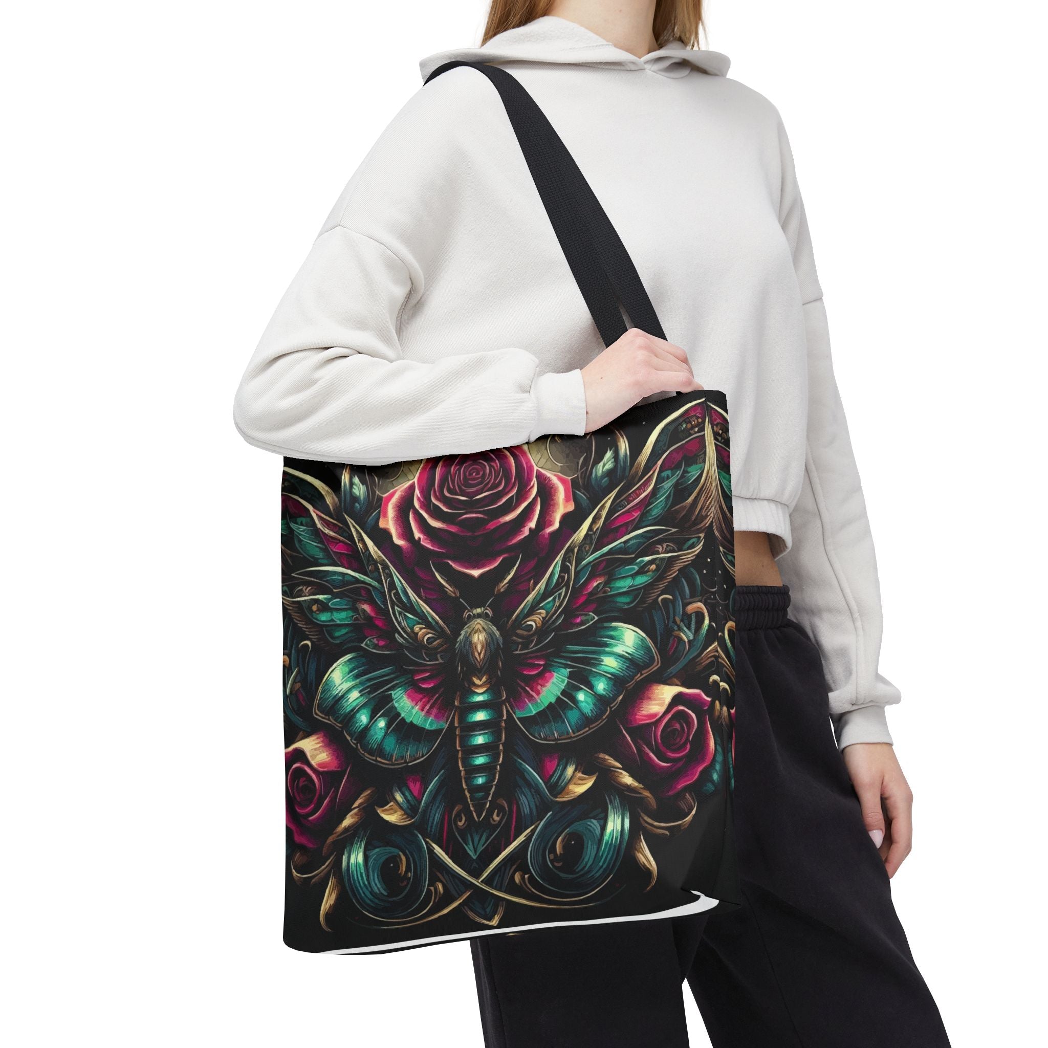 Moth & Rose All-Over-Print Tote Bag — Gothic Floral Boho Market Tote