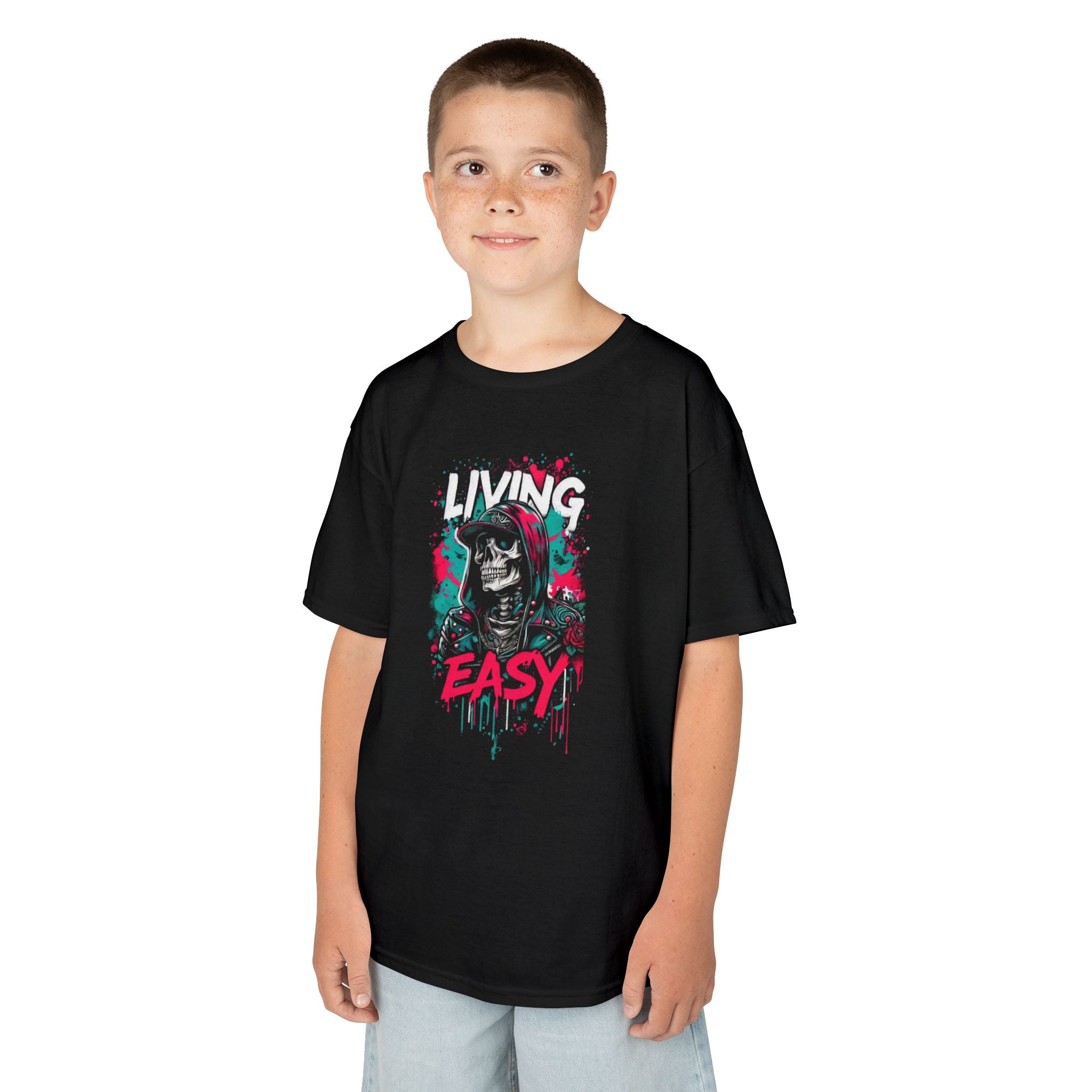 Kids Tee - 'Living Easy' Skull Graphic Youth T‑Shirt
