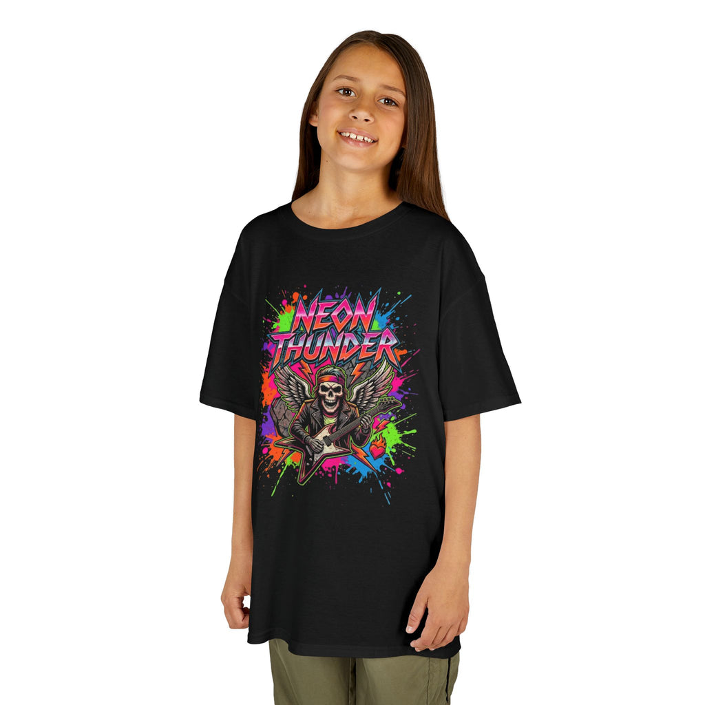 Kids T-Shirt — "Neon Thunder" Skull Guitar Graphic Tee