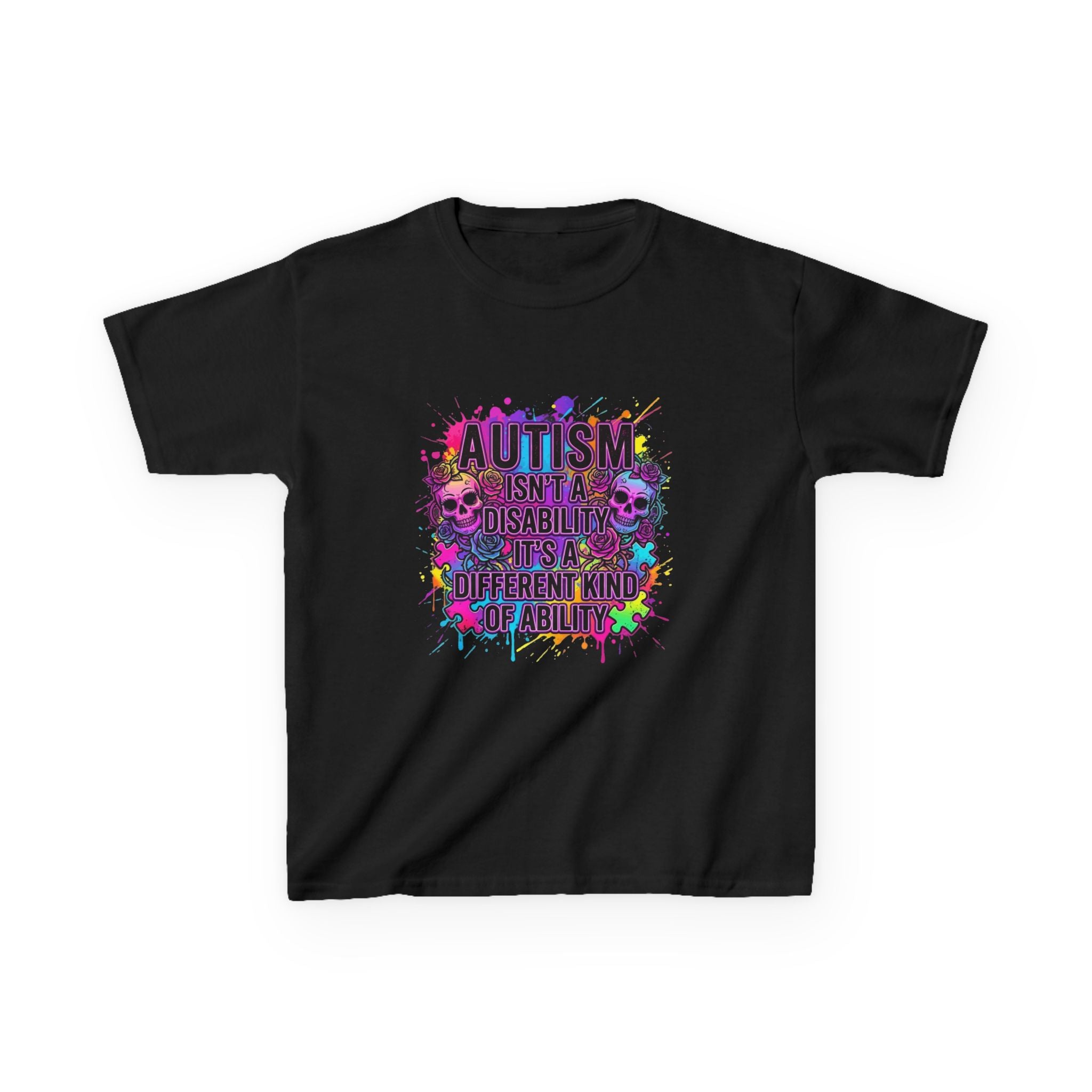 Kids Autism Pride T-Shirt — "Autism Isn’t a Disability, It’s a Different Kind of Ability" Colorful Puzzle Design