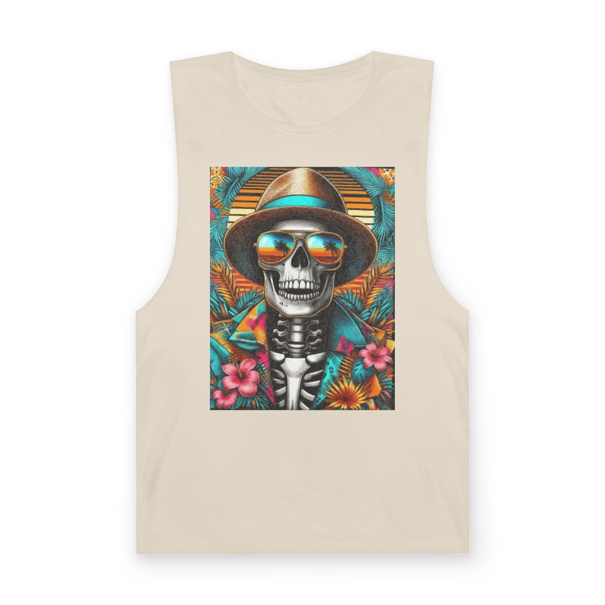 Skeleton Sun Hat Tank Top — Tropical Day of the Dead Skull Graphic Tank