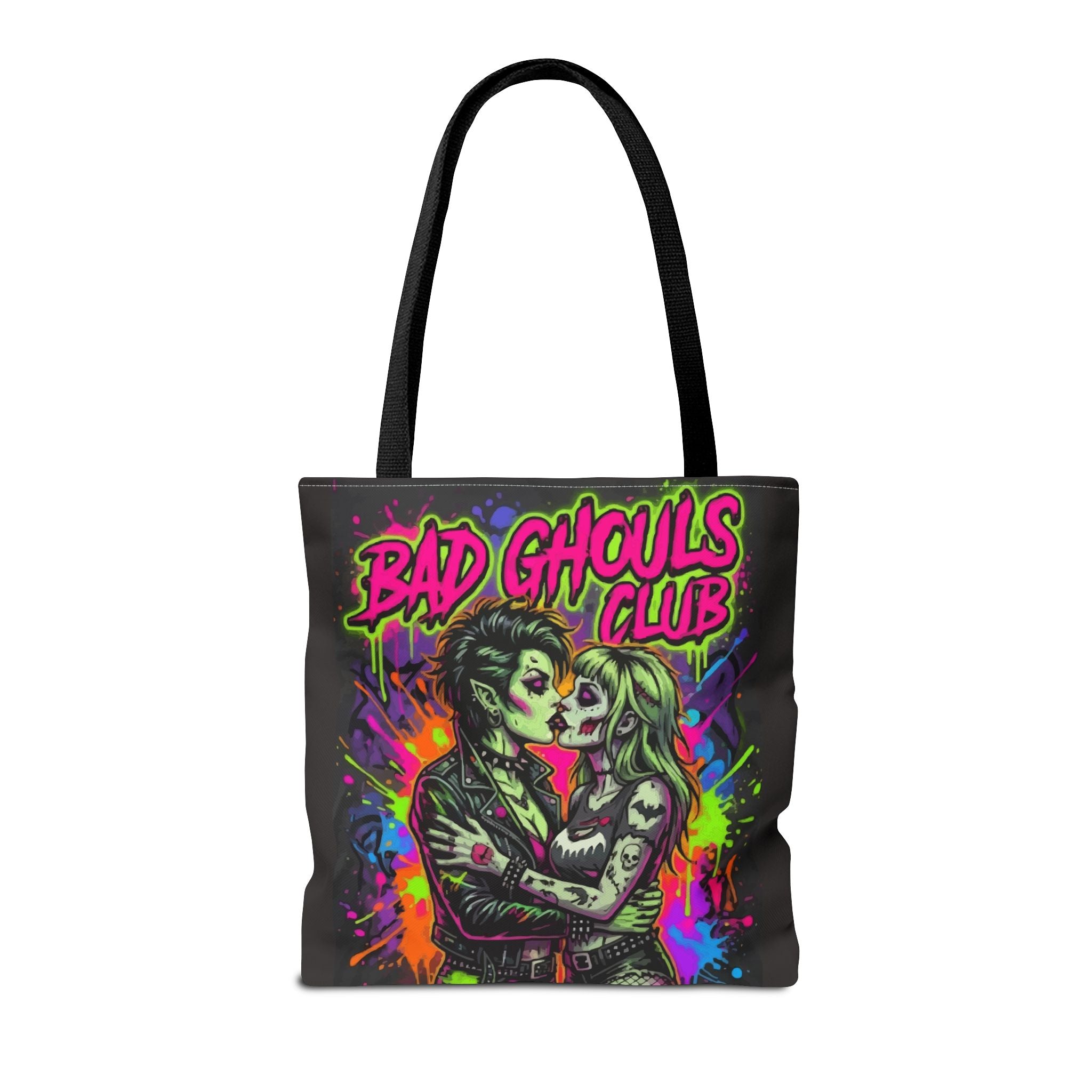 Bad Ghouls Club Tote Bag — Neon Goth Zombie Couple Graphic Tote