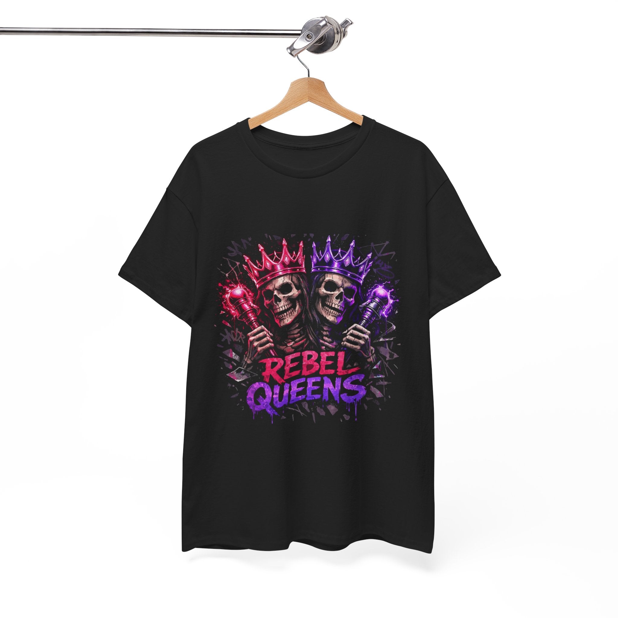 Rebel Queens Skull Tee – Neon Gothic Crown Graphic T-Shirt