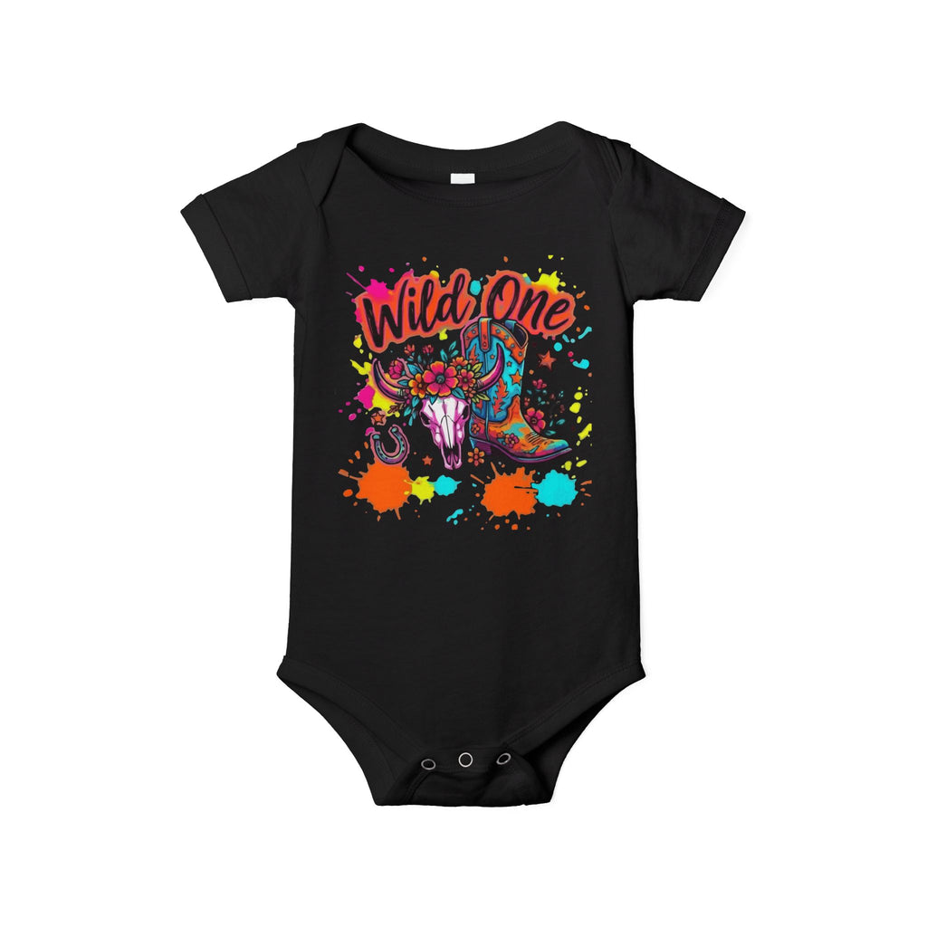 Wild One Cowboy Baby Onesie - Infant Bodysuit with Colorful 'Wild One' Rodeo Design