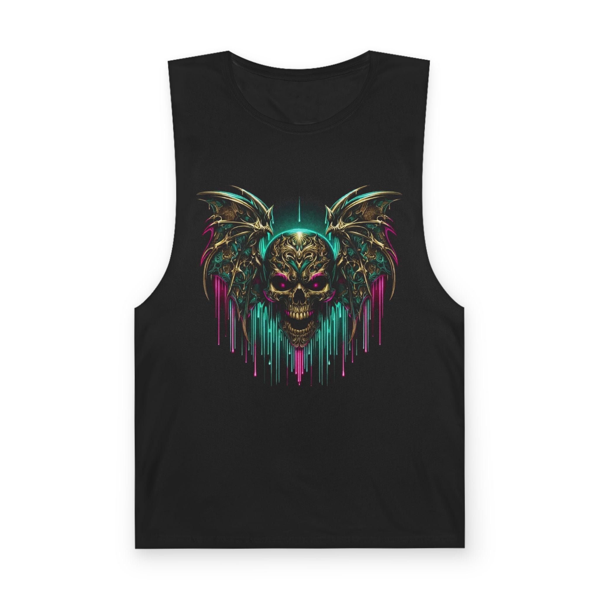 Neon Gothic Skull Tank Top — Dripping Winged Skull Graphic