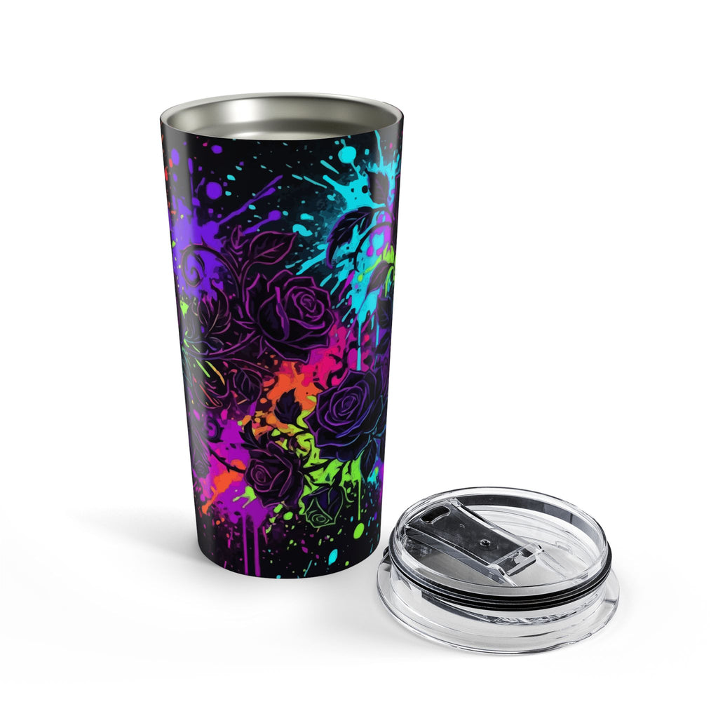 Neon Paint Splatter Rose Tumbler - 20oz Stainless Travel Cup