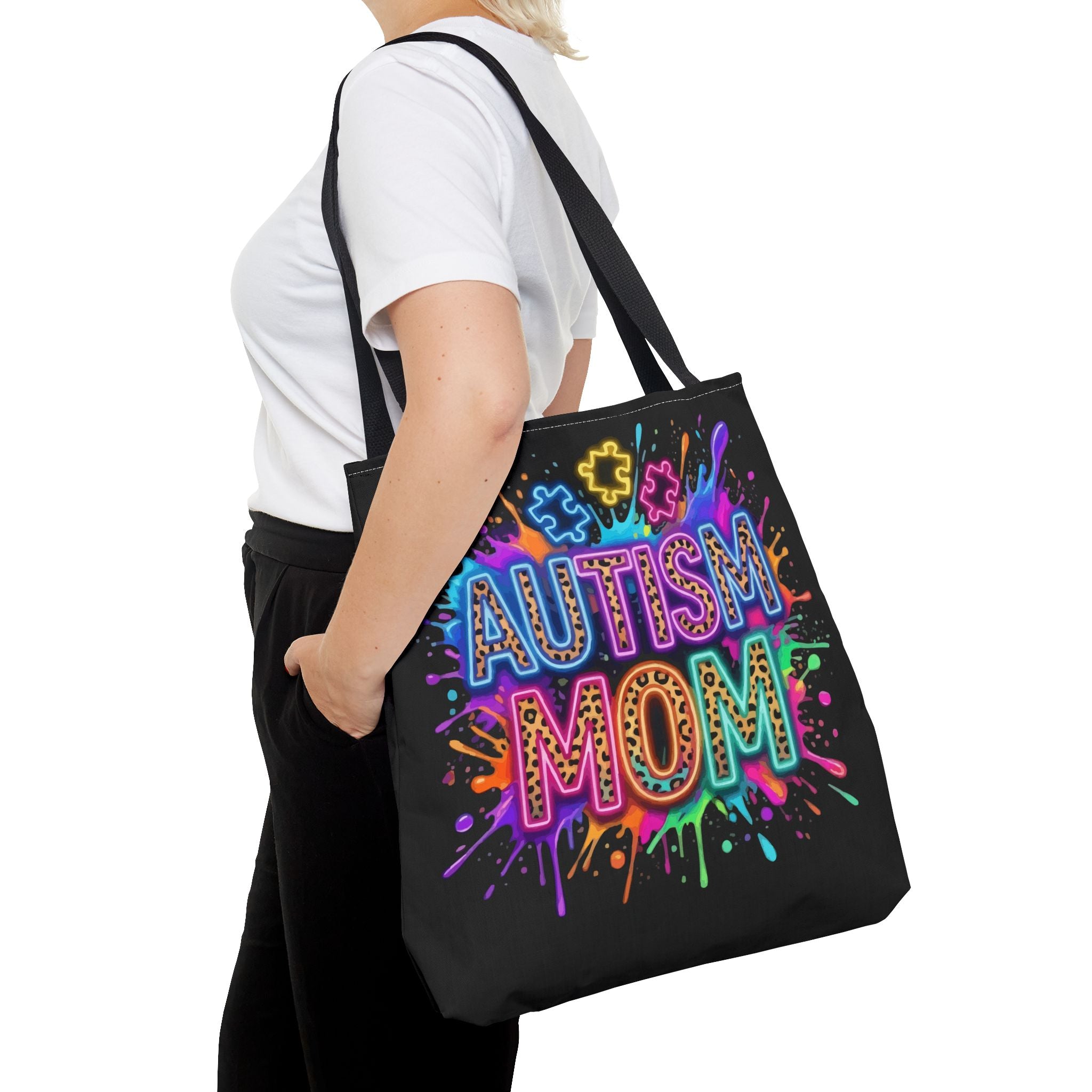 Autism Mom Tote Bag — Colorful Puzzle Piece Awareness Shopper