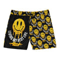 Men's Swim Shorts — Yellow Melting Smiley "Living My Best Life" All-Over Print