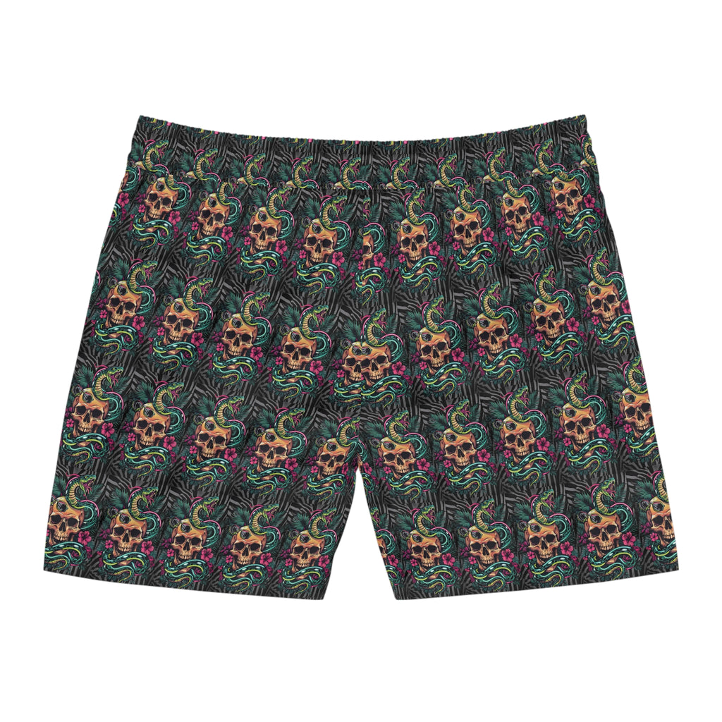 Skull & Snake Tropical Swim Shorts — Men's Mid-Length Beach Trunks