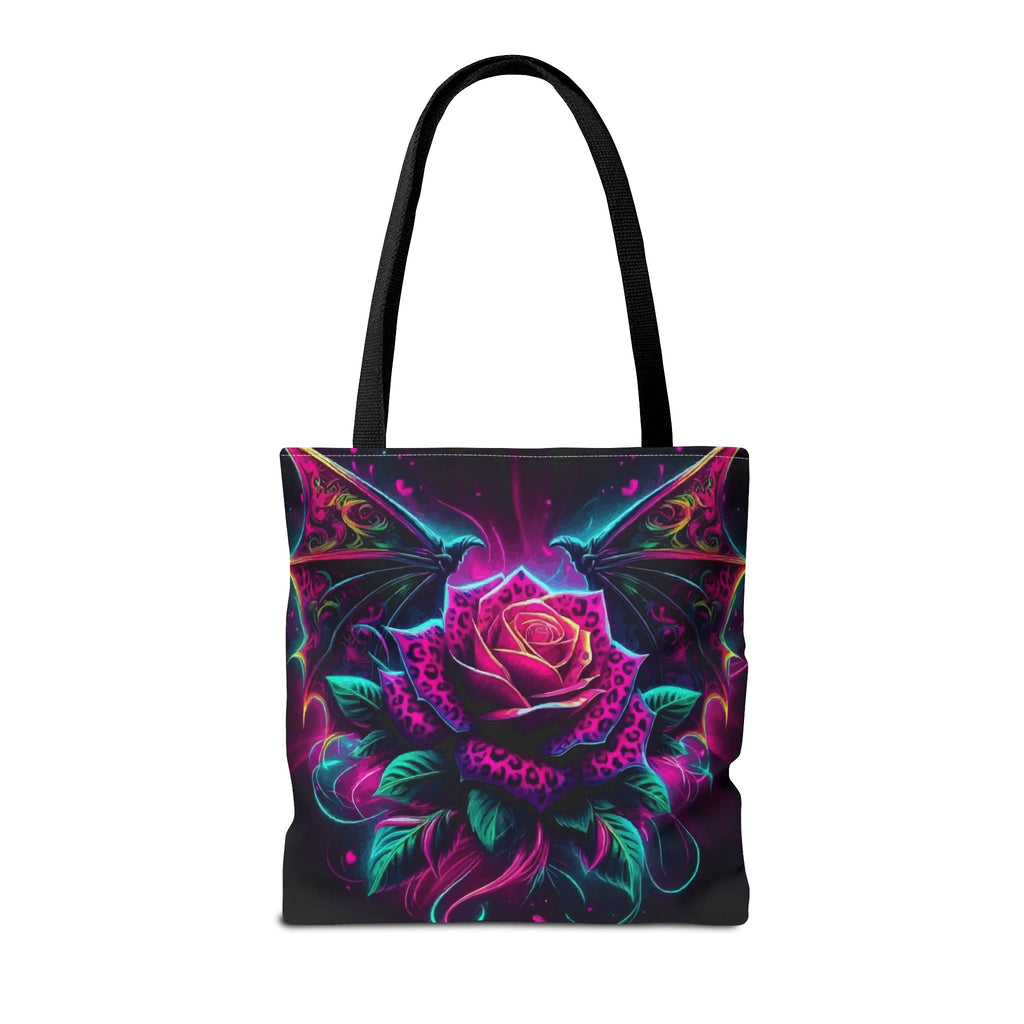 Neon Gothic Rose Tote Bag – Dragon Wings Floral AOP