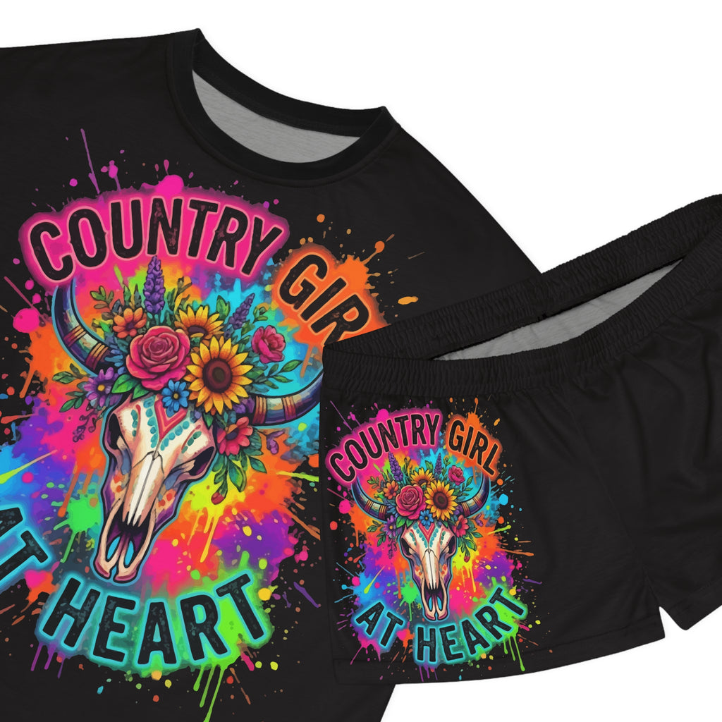 Country Girl At Heart Pajama Set — Women's Short Sleep Tee & Shorts