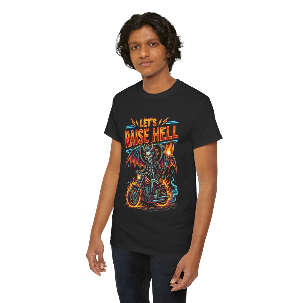 Let's Raise Hell Motorcycle Tee — Vintage Demon Rider Graphic T-Shirt