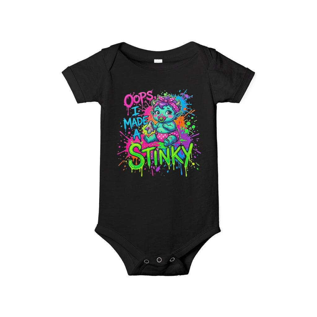 Infant Onesie — "Oops I Made Stinky" Colorful Monster Baby Bodysuit