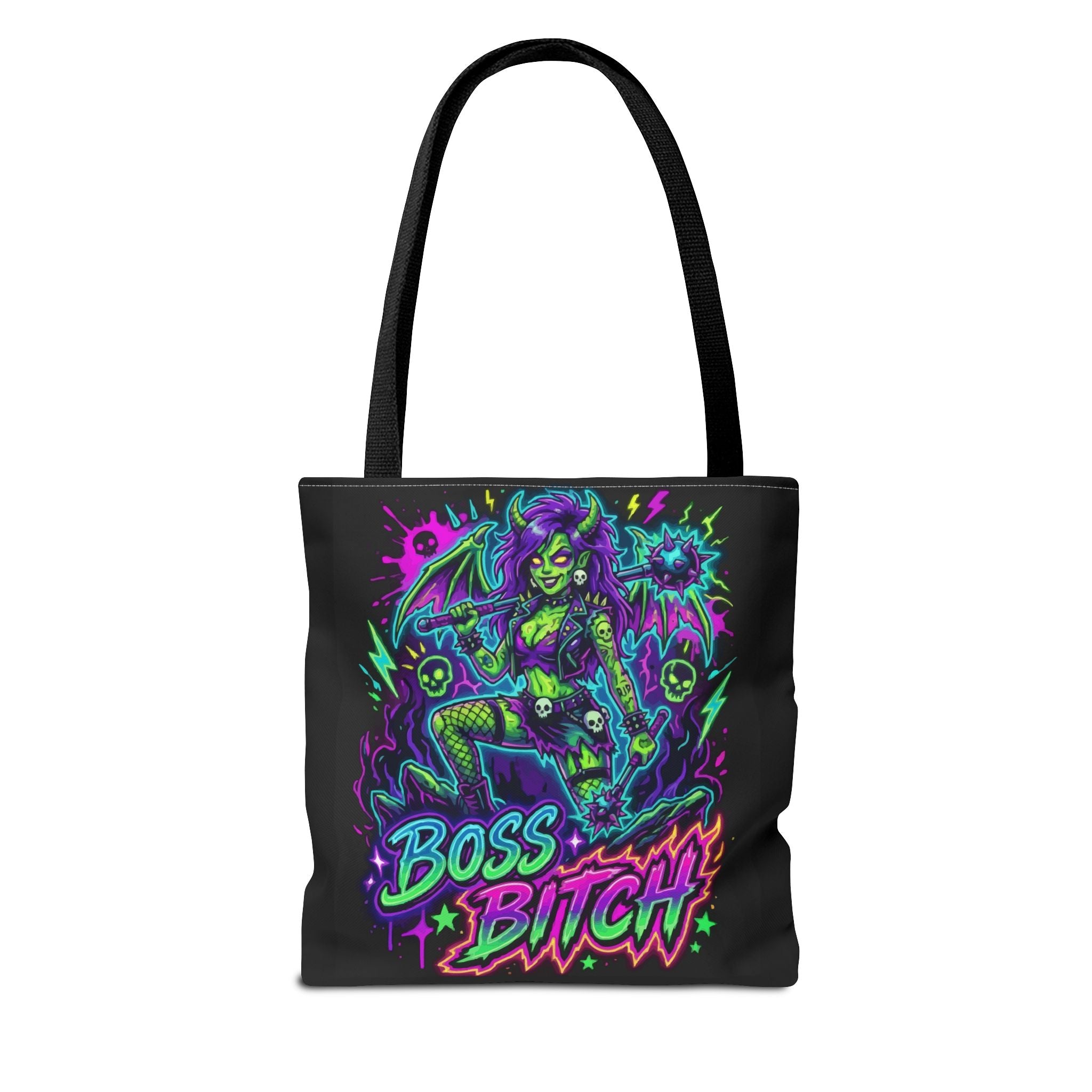 Tote — Neon Gothic 'Boss Bitch' Demoness Graphic Tote Bag