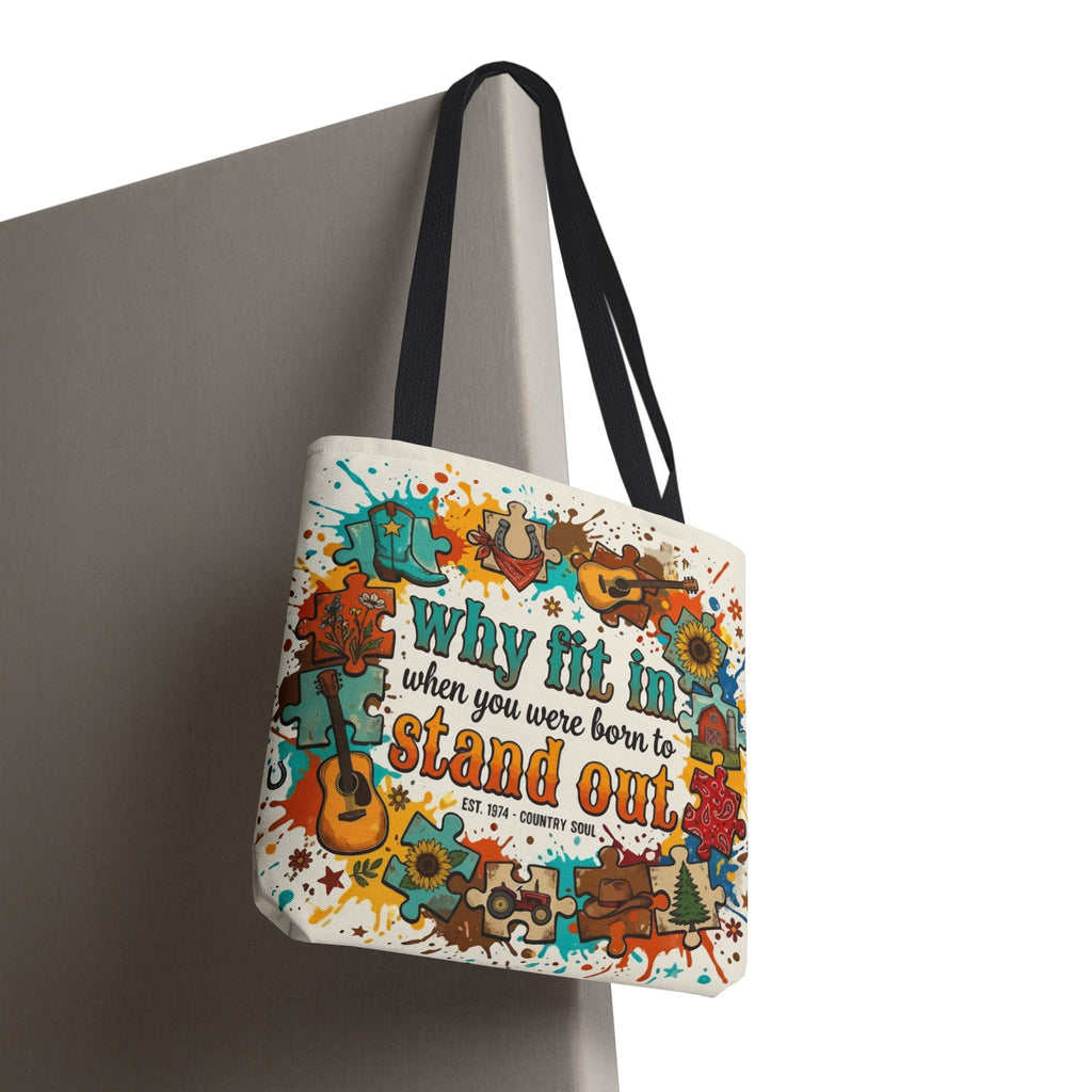 Stand Out Tote Bag — "Why Fit In When You Were Born to Stand Out" Colorful Boho Guitar Design
