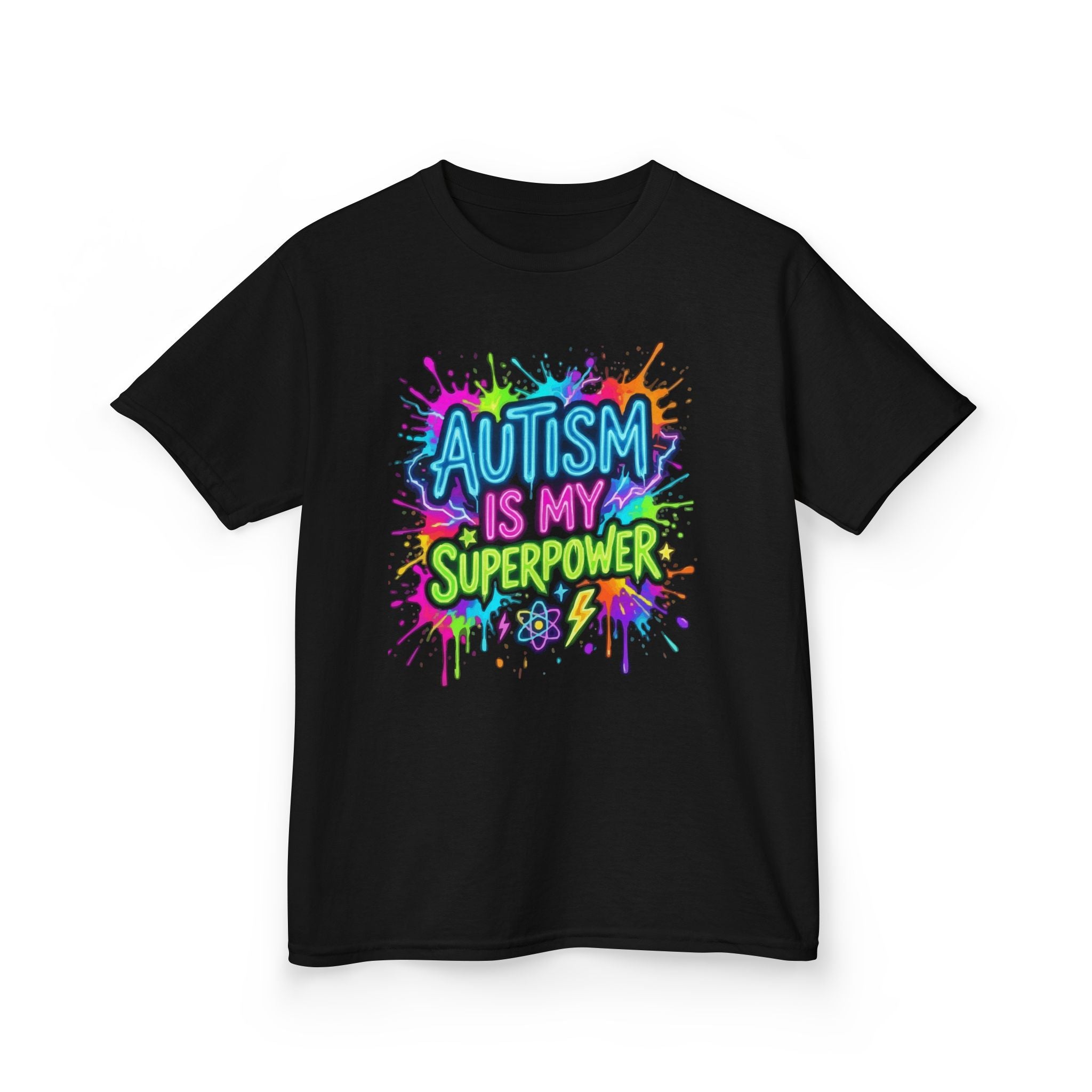 Kids T-Shirt — "Autism Is My Superpower" Colorful Puzzle Splash Tee