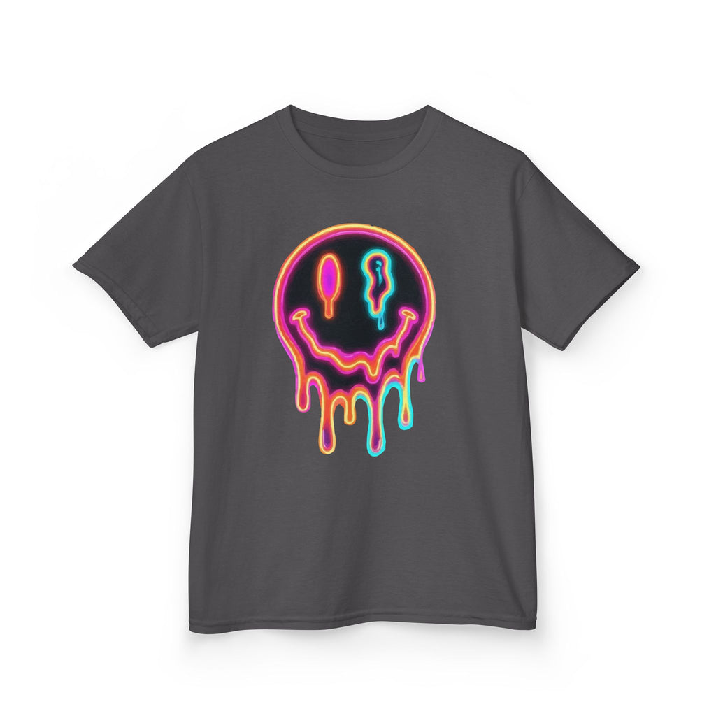 Kids Neon Drip Smiley T-Shirt — Colorful Melting Emoji Tee for Boys & Girls