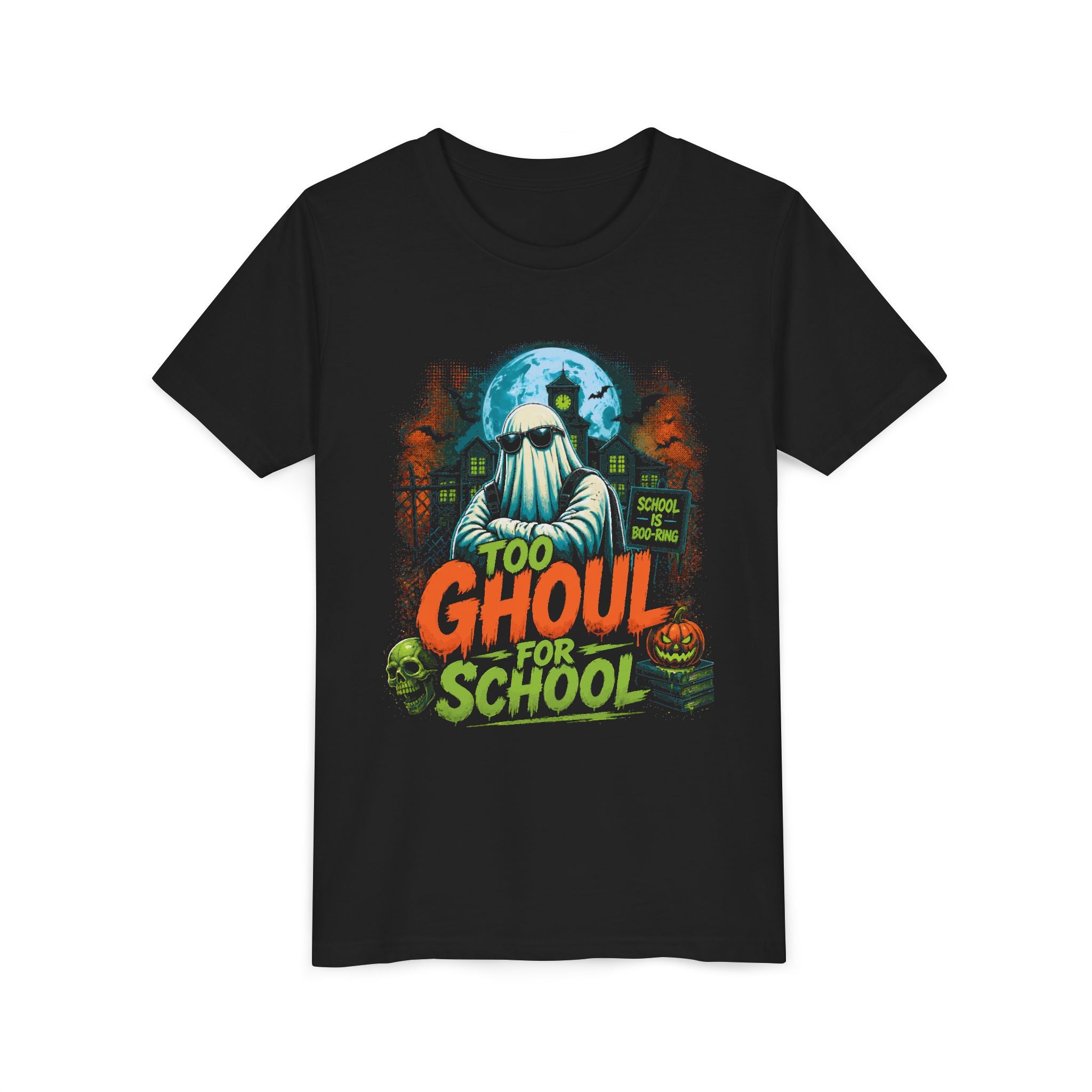 Too Ghoul for School Youth Tee — Halloween Ghost Kids T‑Shirt