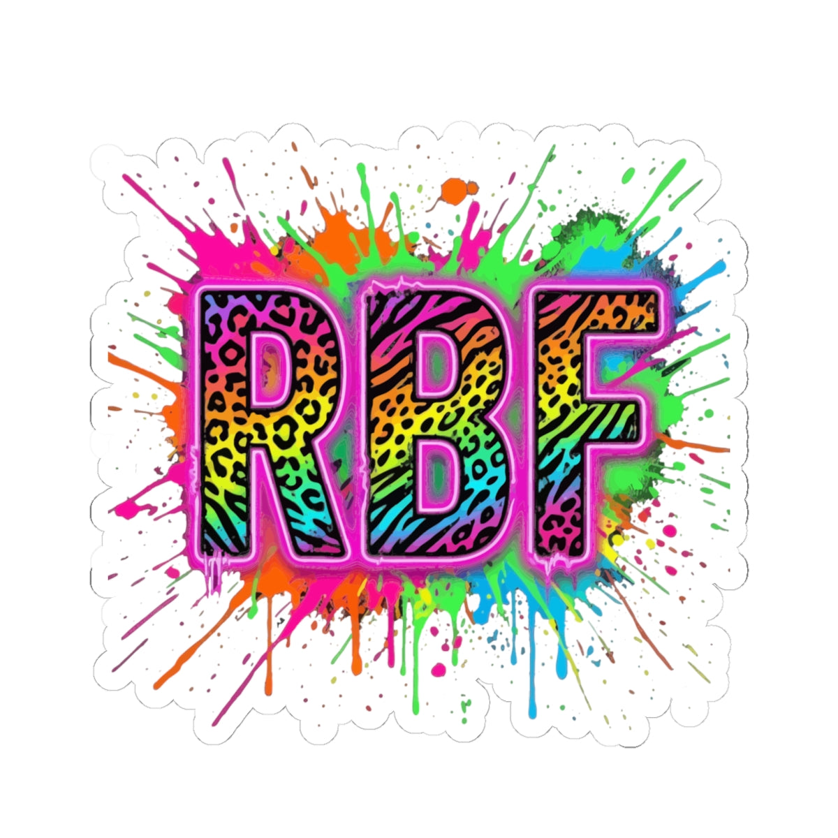 RBF Neon Leopard Splash Kiss-Cut Sticker — Colorful Laptop Decal