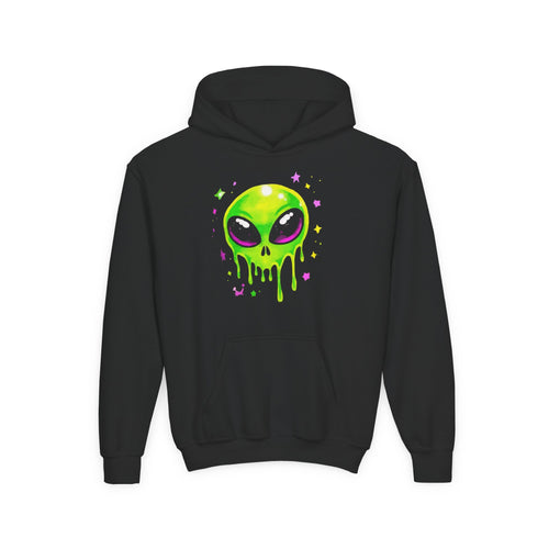 Alien Drip Hoodie — Youth Neon Alien Skull Pullover